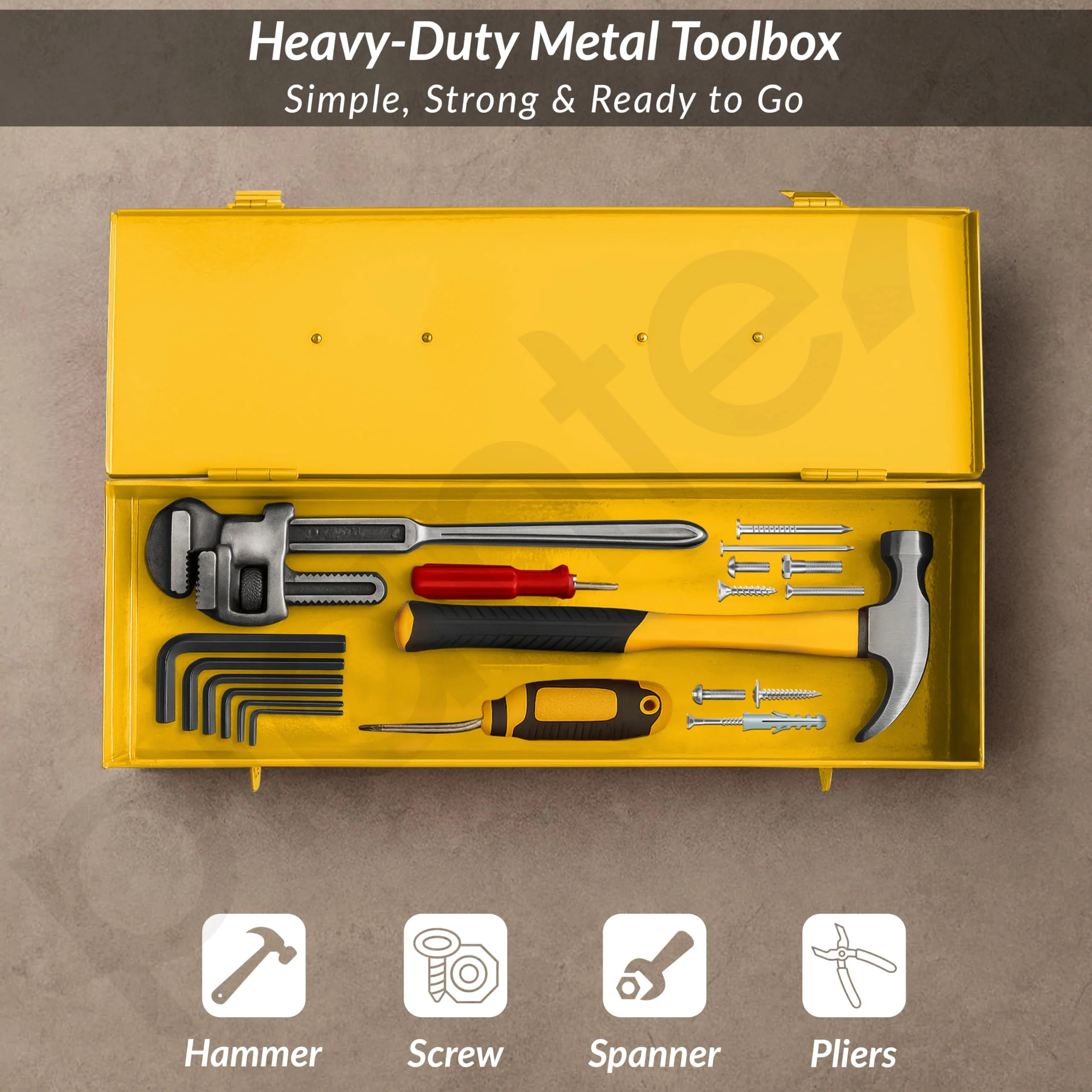 Plantex 12-inch Metal Tool Box for Tools/Tool Box Empty for Home Use/Compact Tools Box (Yellow) 31 X 11 X 10.5 cm - Image 7