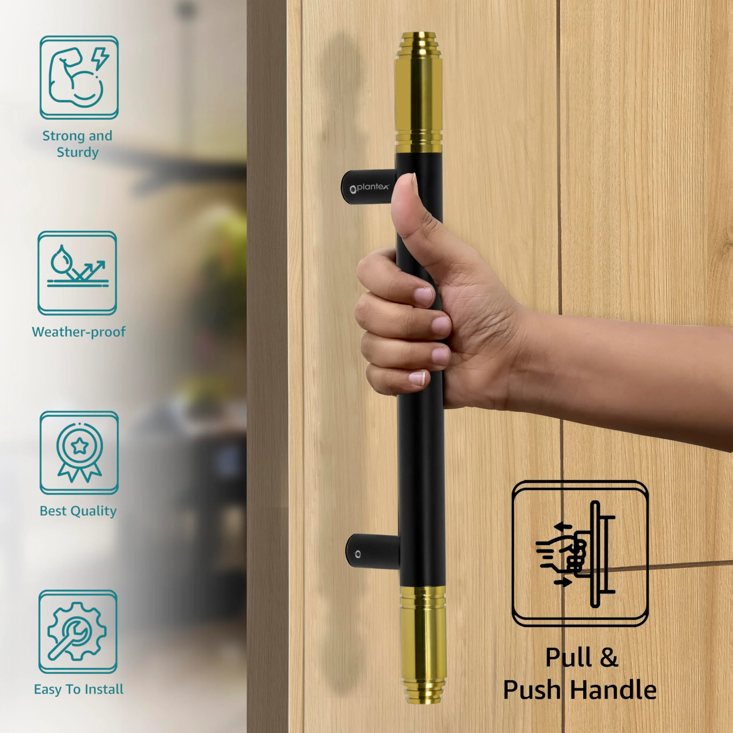 Plantex 14 Inch Door Handle for Main Door/Heavy Duty Main Door Handle/Pull Push Handle for Home/Office – Pack of 1 (112,Black & Gold) - Image 3