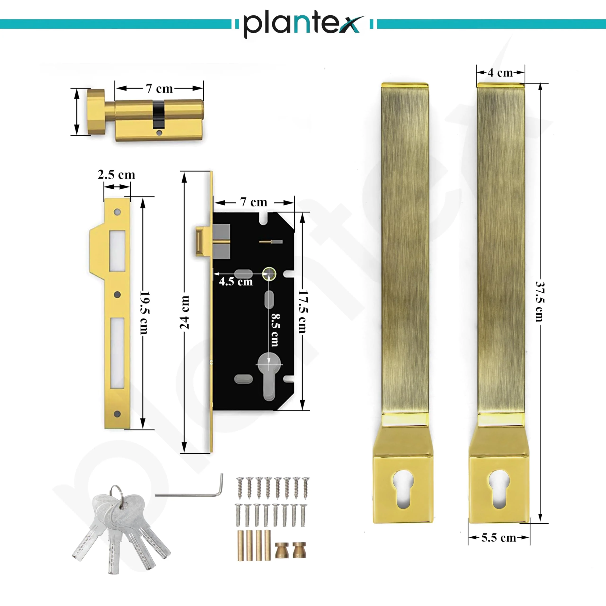 Plantex 15 Inch Door Handle with Lock/Stainless Steel Handle Set for Home/Office/Door Accessories - Pack of 1 (Brass Antique & Gold) - Image 3