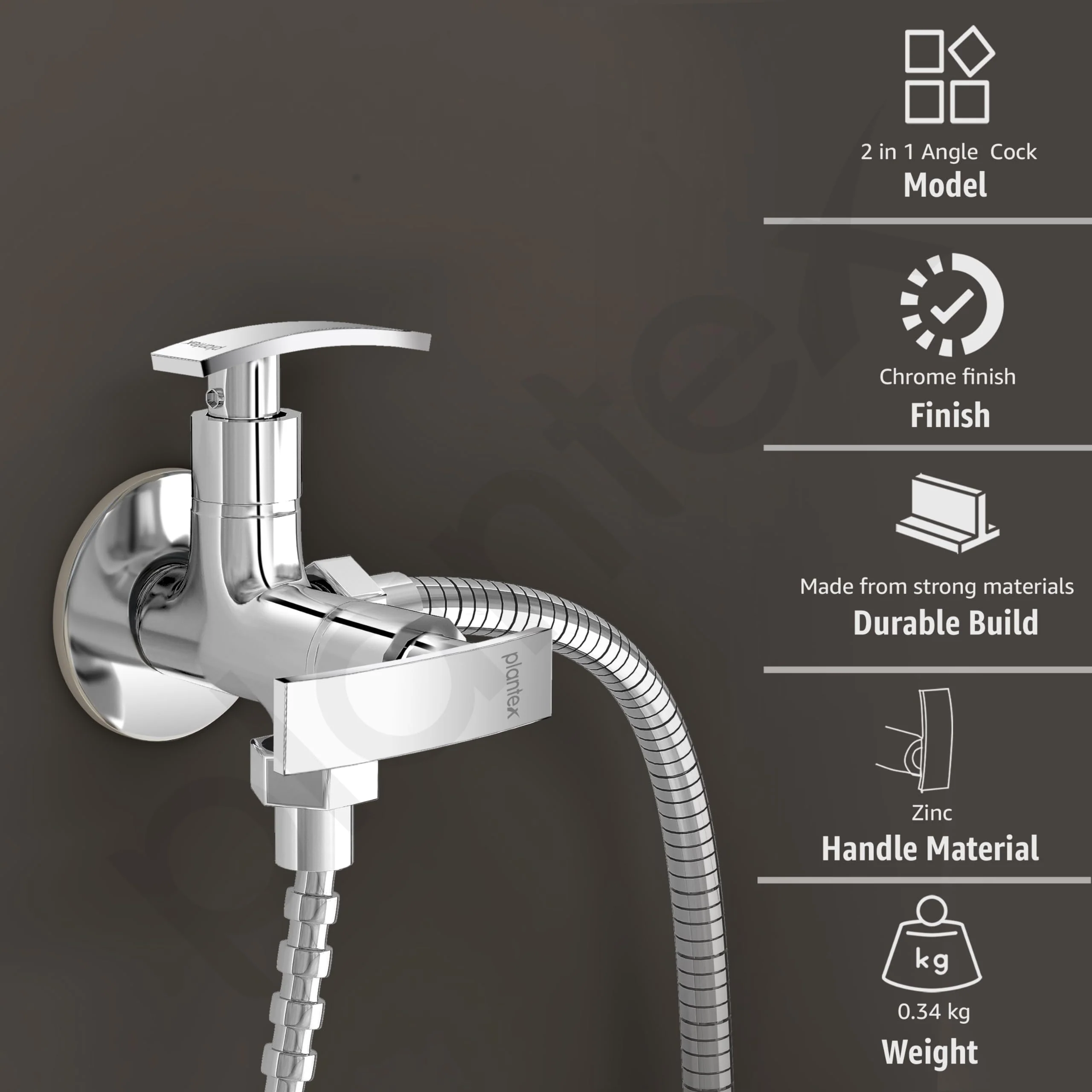 Plantex 2 in 1 Angle Valve with Wall Flange and Teflon Tape/Angle Cocke for Bathroom (SMR-1266-Chrome) - Image 2