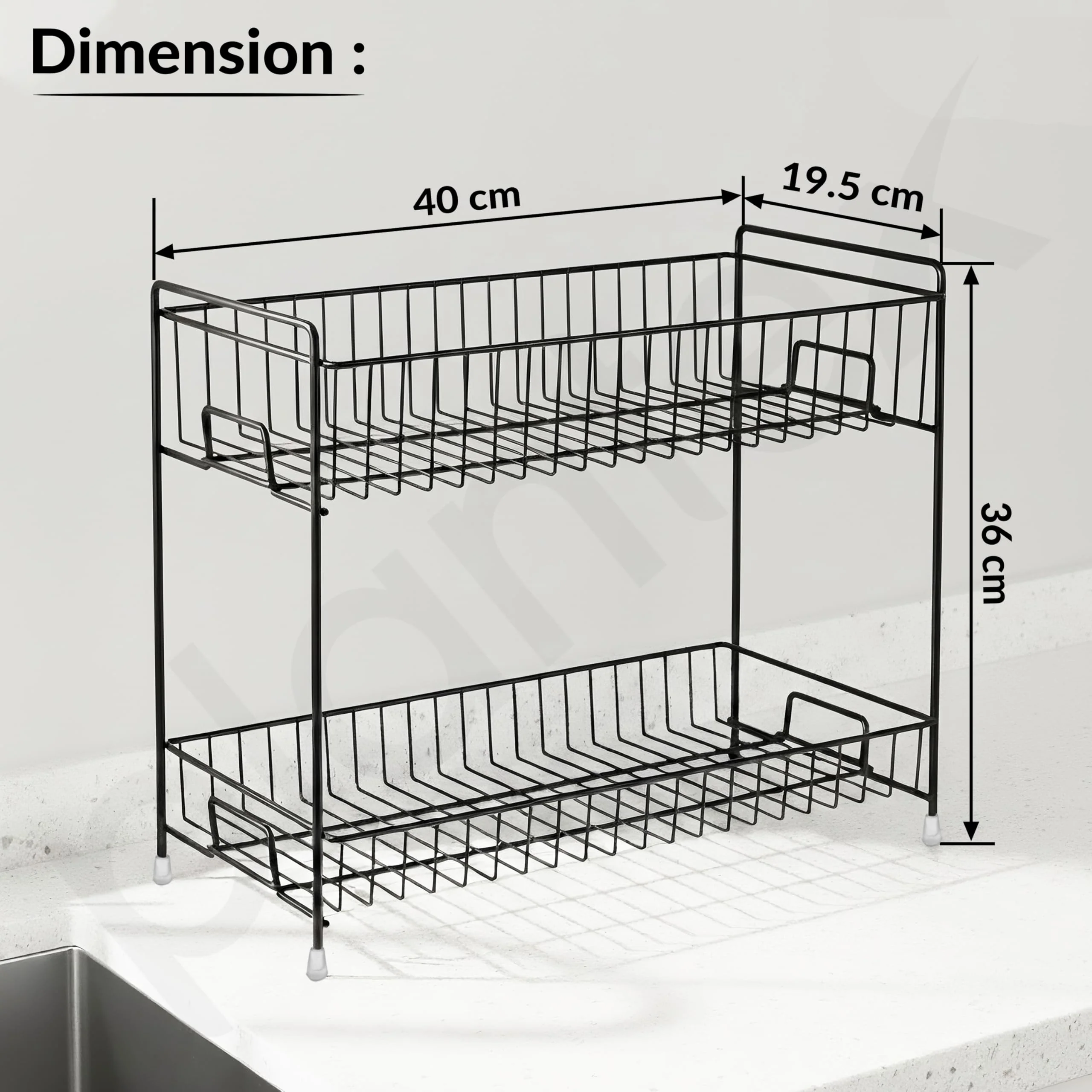 Plantex 2-Tier Stainless Steel Countertop, Tabletop Tiered Shelf Rack/Kitchen Organizer/Spice Jar Organizer/Storage Rack For Kitchen (Black) - Image 4