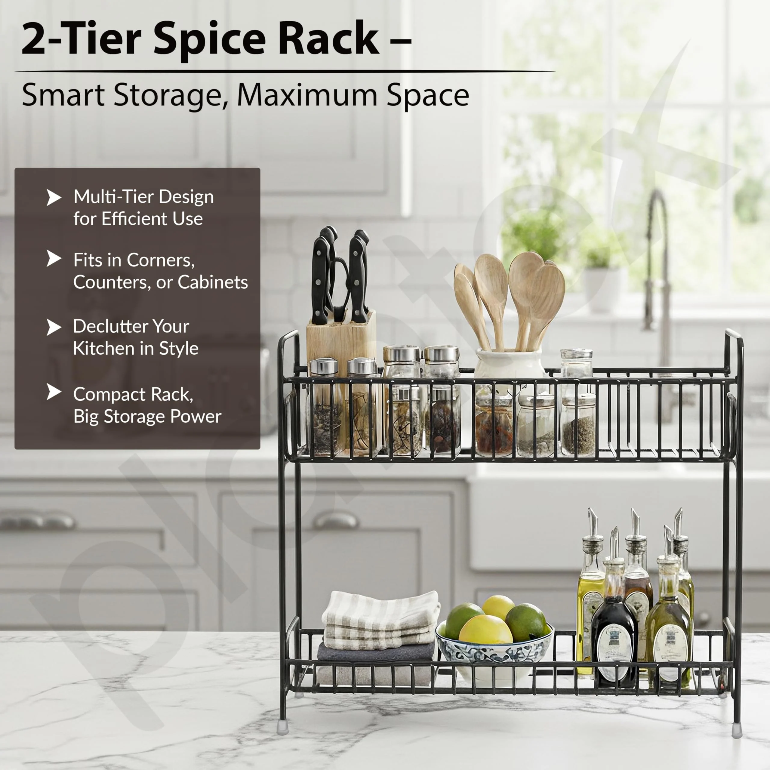 Plantex 2-Tier Stainless Steel Countertop, Tabletop Tiered Shelf Rack/Kitchen Organizer/Spice Jar Organizer/Storage Rack For Kitchen (Black) - Image 7