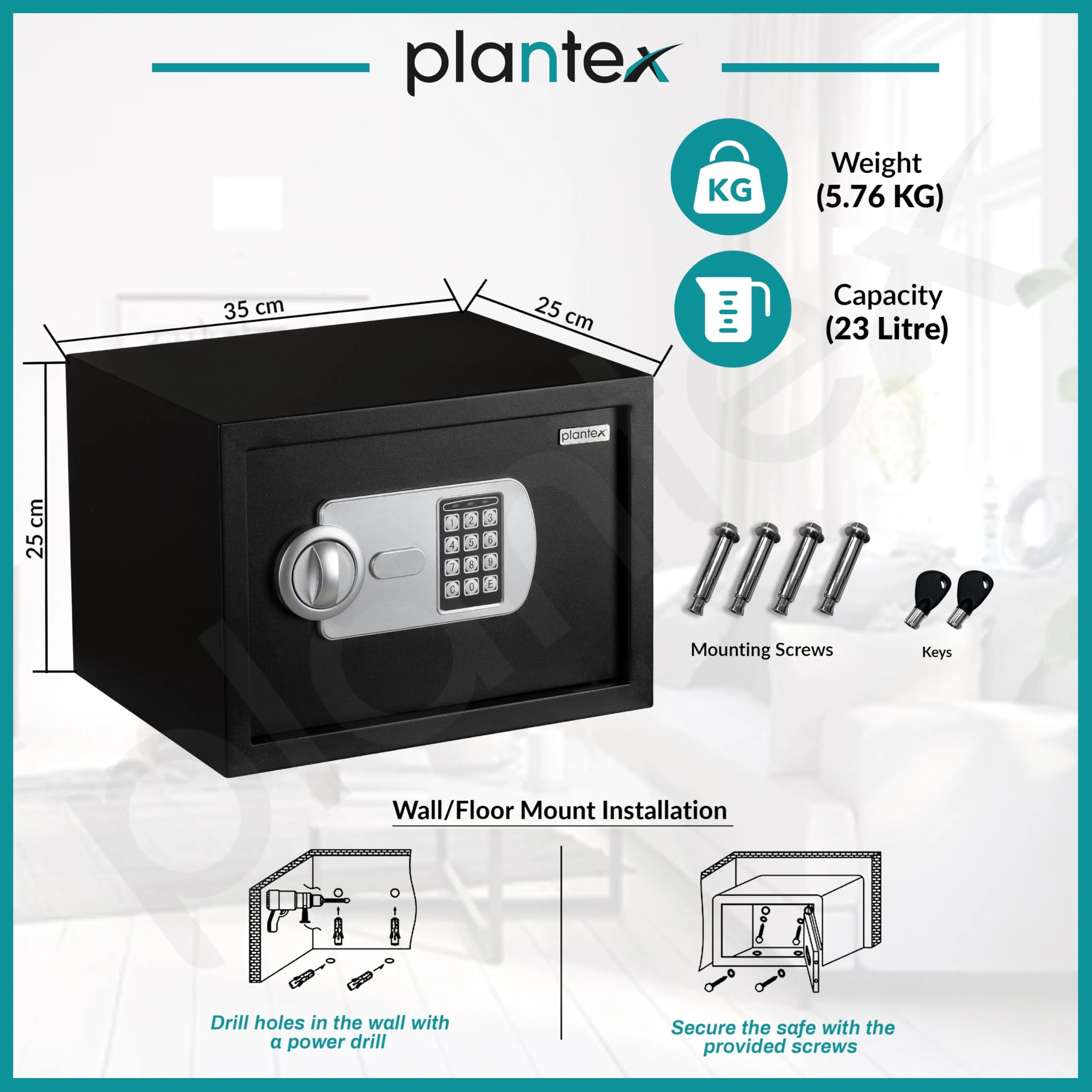 Plantex 23 Litre Safe Locker for Home/Electronic Safety Locker with Master & User PIN Code Access with Emergency Key/Hotel Safe Box/2 Years Warranty By Plantex - Black - Image 3