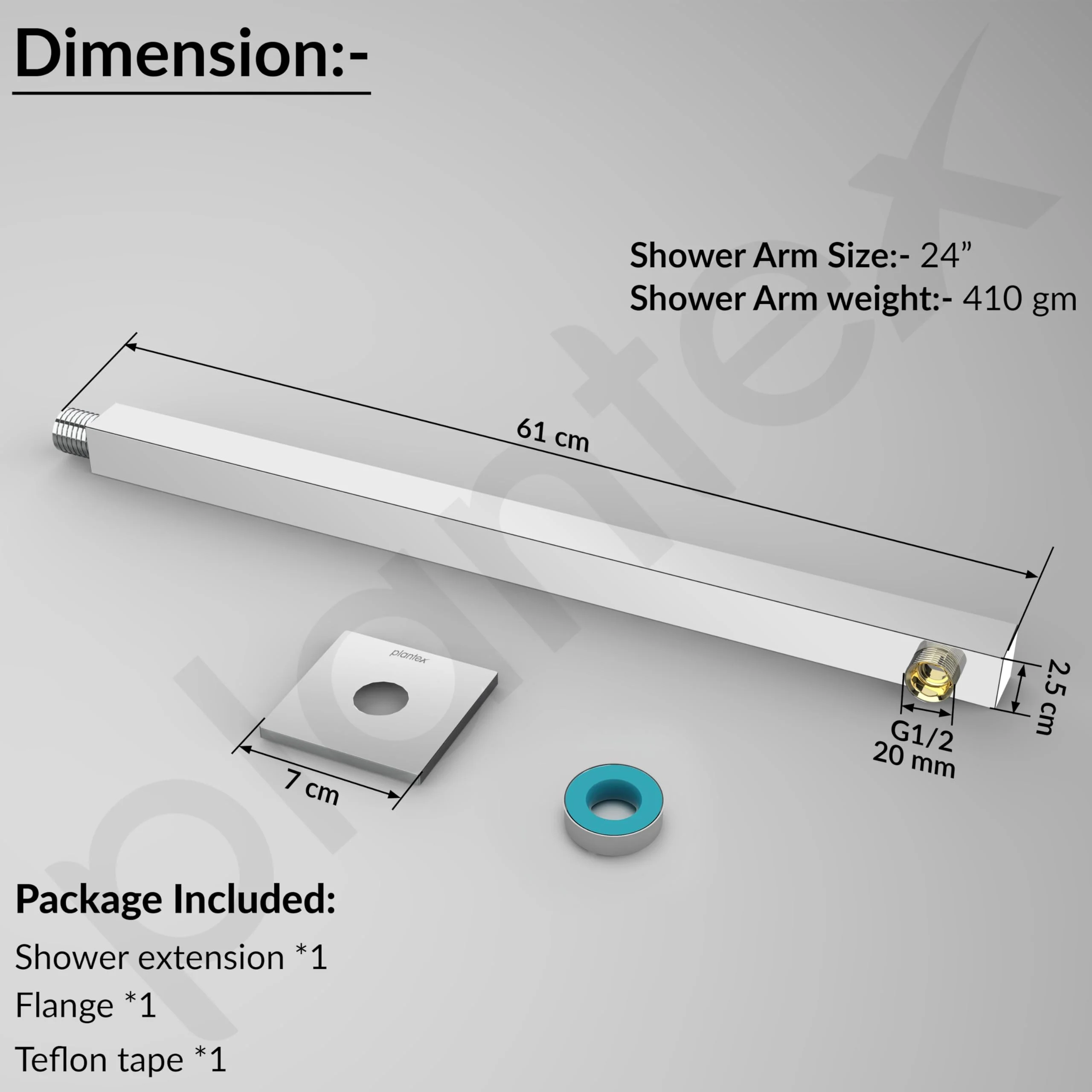 Plantex 24-Inch Shower Arm for Overhead Shower/Stainless Steel Shower Pipe/Wall Mount Bathroom Fitting with ยฝ-Inch Thread - Pack of 1 (Chrome) - Image 2
