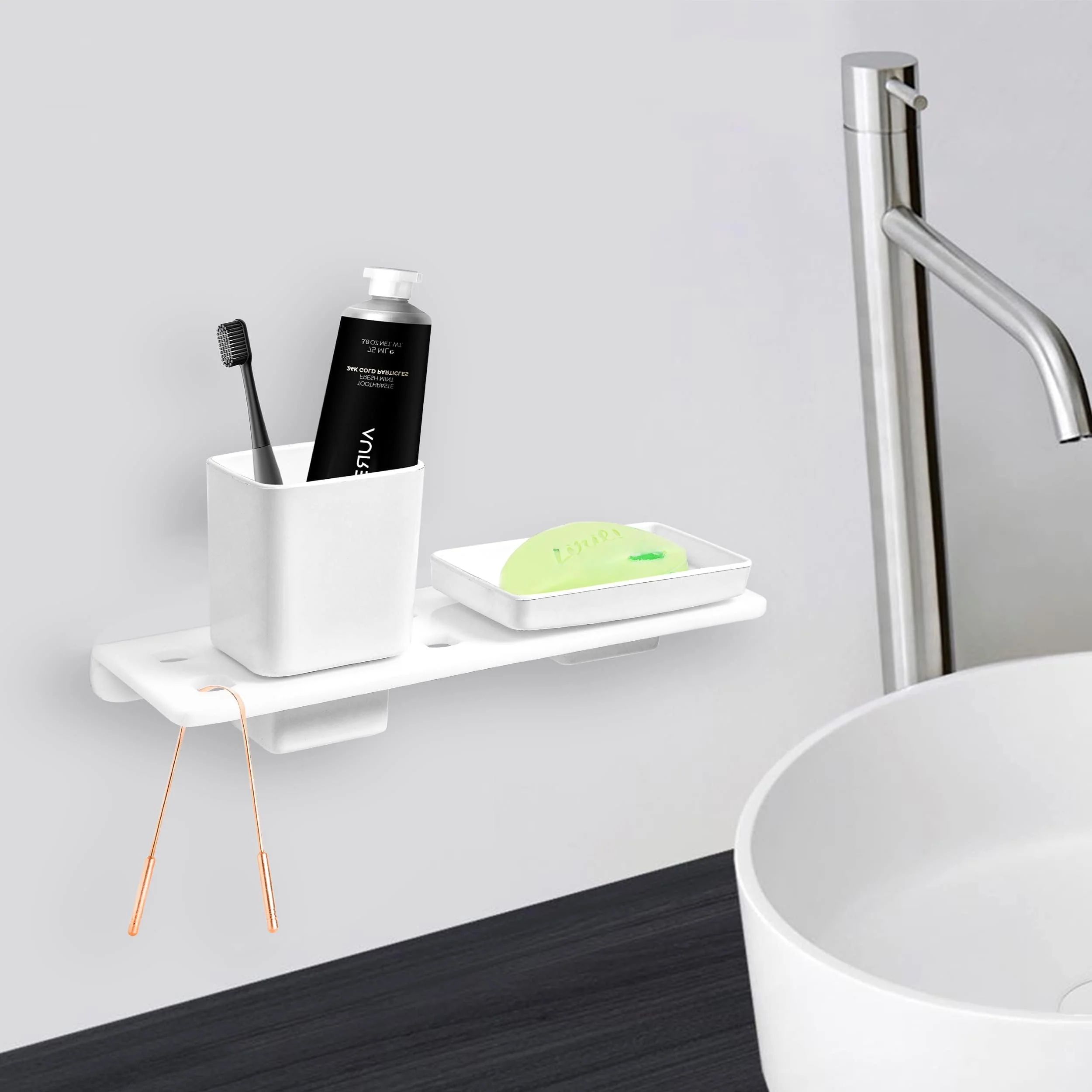 Plantex 2in1 Soap Dish/5mm Acrylic and ABS Plastic Soap Dish for Wall Mount/Soap Stands with Tumbler Holder/Bathroom Accessories - (White) - Image 2