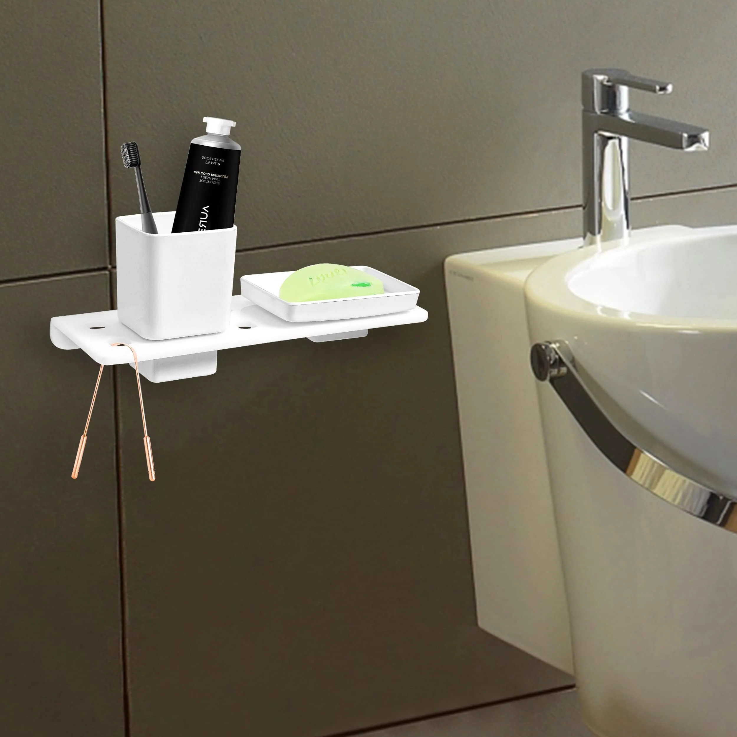 Plantex 2in1 Soap Dish/5mm Acrylic and ABS Plastic Soap Dish for Wall Mount/Soap Stands with Tumbler Holder/Bathroom Accessories - (White) - Image 4