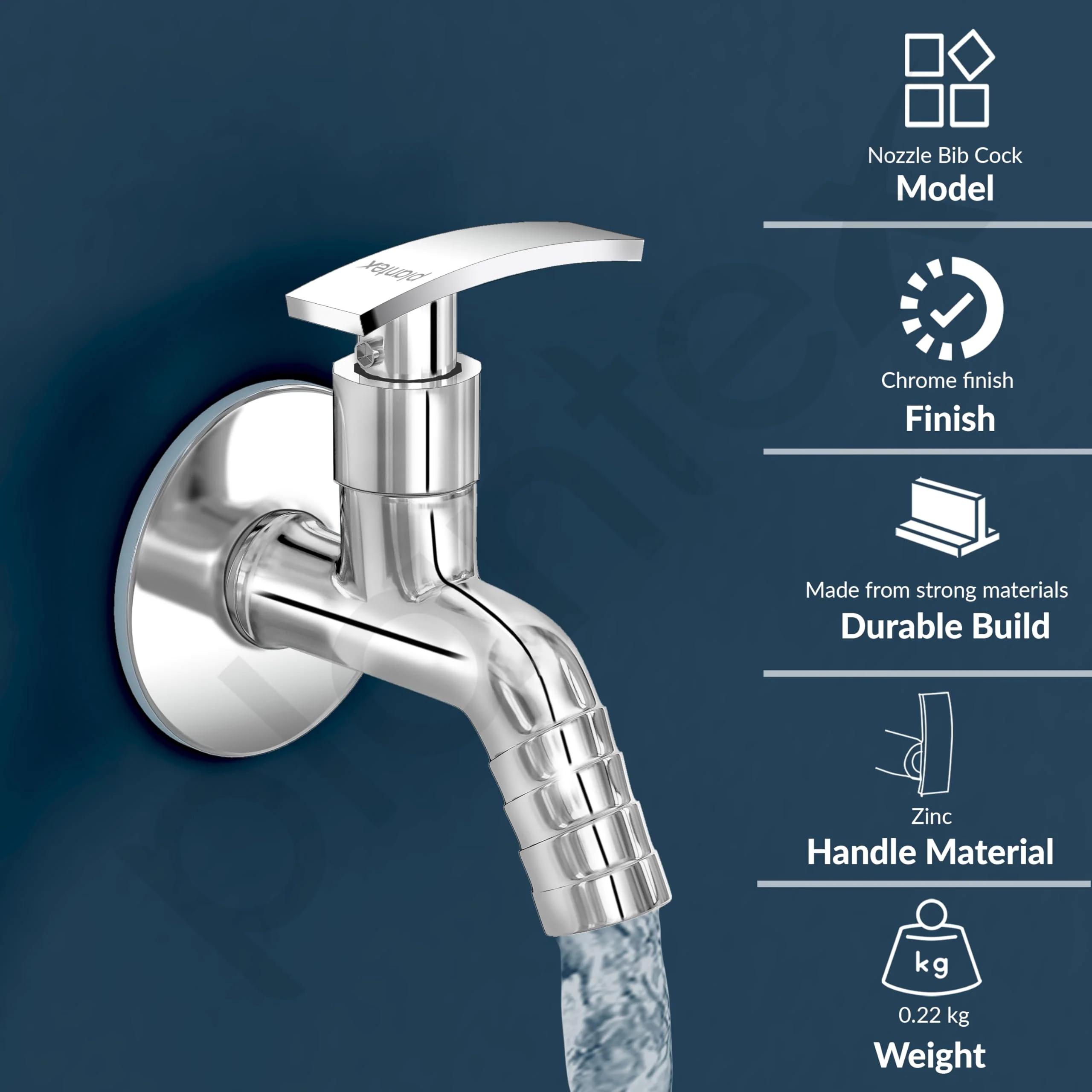 Plantex 3/4in Nozzle Bib Cock Water tap for Washing Machine with Wall Flange and Teflon Tape-(1206-Mirror Chrome Finish) - Image 2