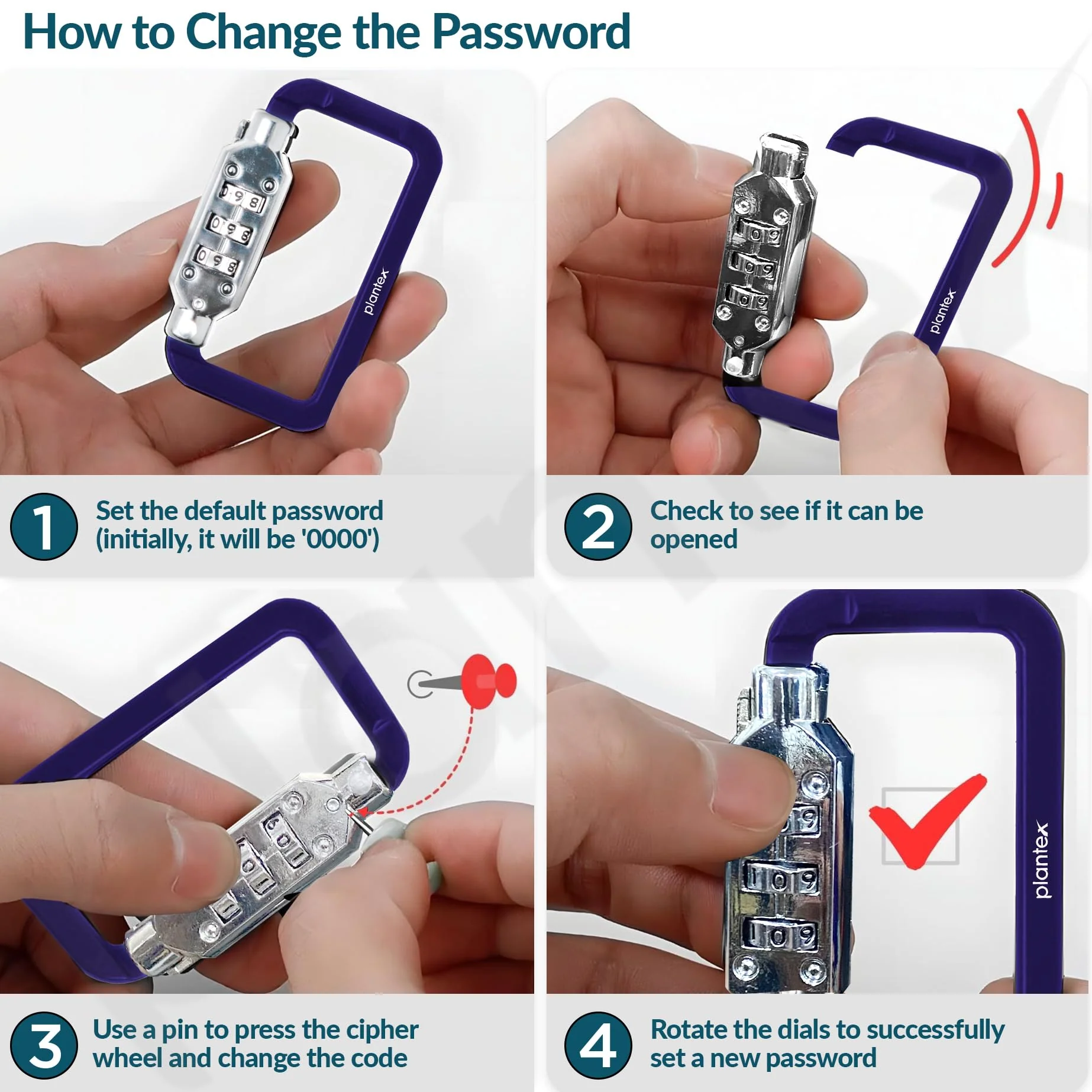 Plantex 3-Digit Code Combination Lock/Number Lock/Portable Luggage Lock/Travel Lock for Briefcase/Laptop Bags - Pack of 2 (Blue) - Image 5