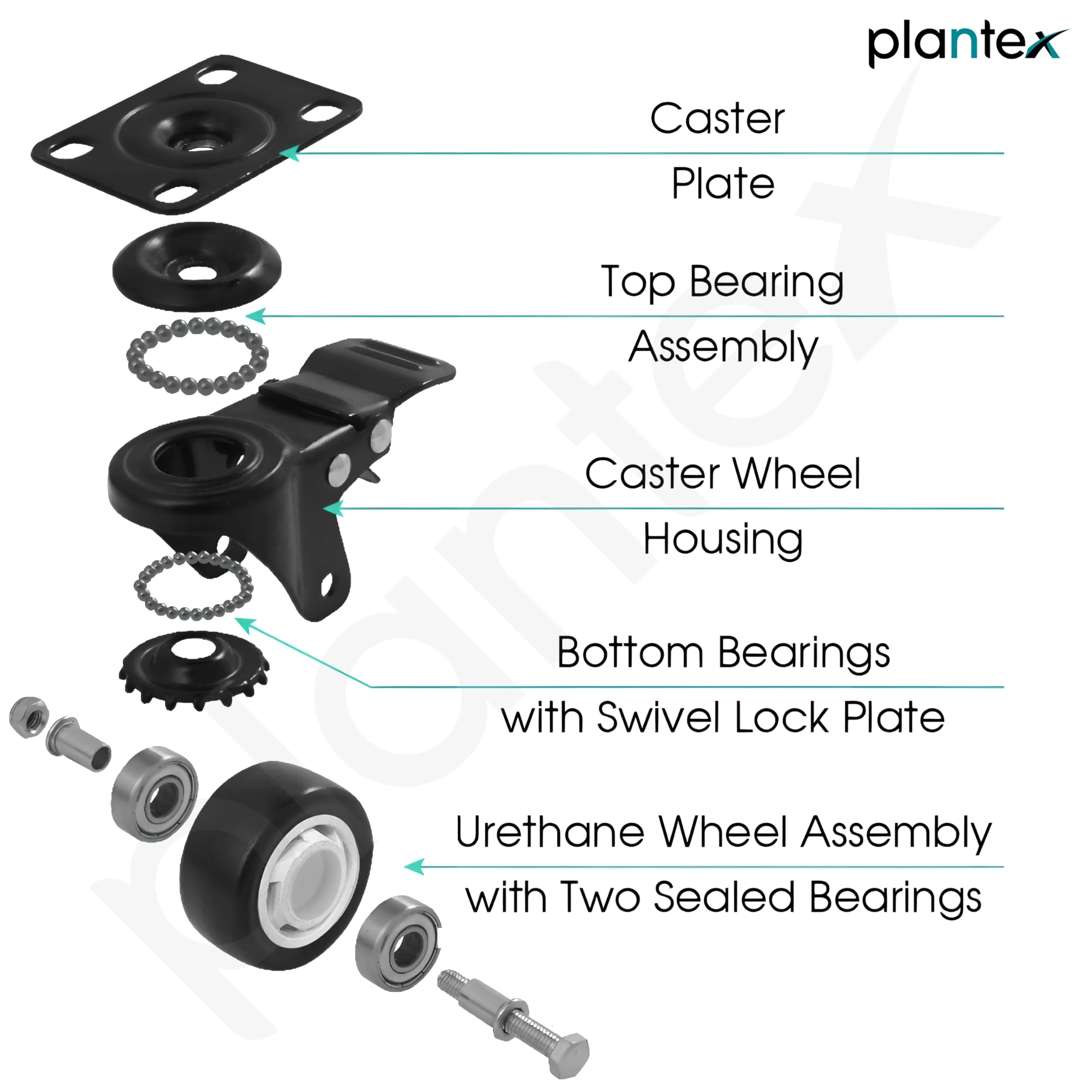 Plantex 3 Inch Caster Wheel/Soft PU Swivel Caster Wheels with 360 Degree Rotation and No Noise/Wheels for Heavy Furniture/Table/Trolley Cart - Set of 4 (2 with Brakes & 2 Without) - Black - Image 6