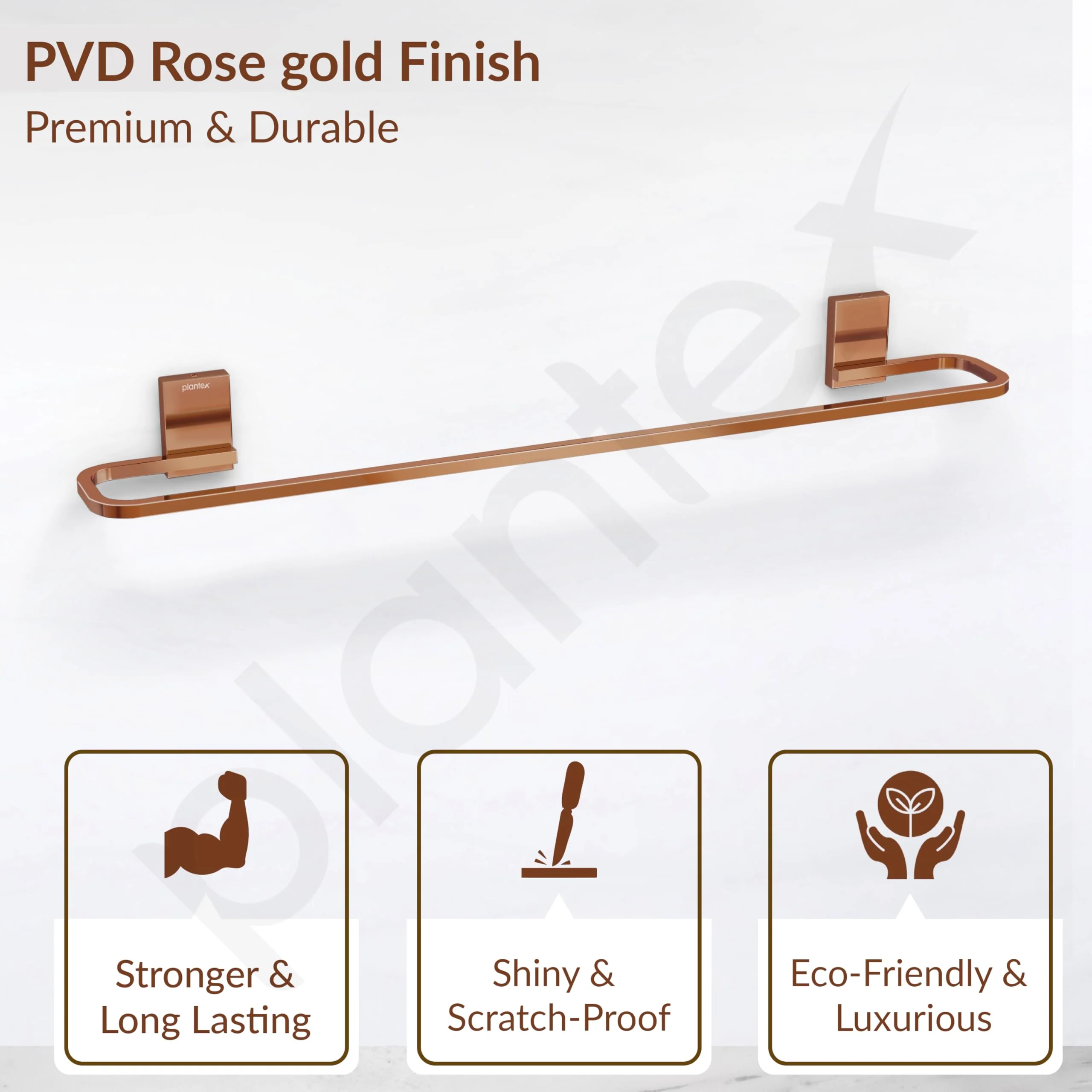 Plantex 304 Grade Stainless Steel 24 inch Single Towel Rod for Bathroom/Hand Towel Holder/Towel Hanger/Bathroom Accessories, Crystal (PVD Rose Gold) - Image 5