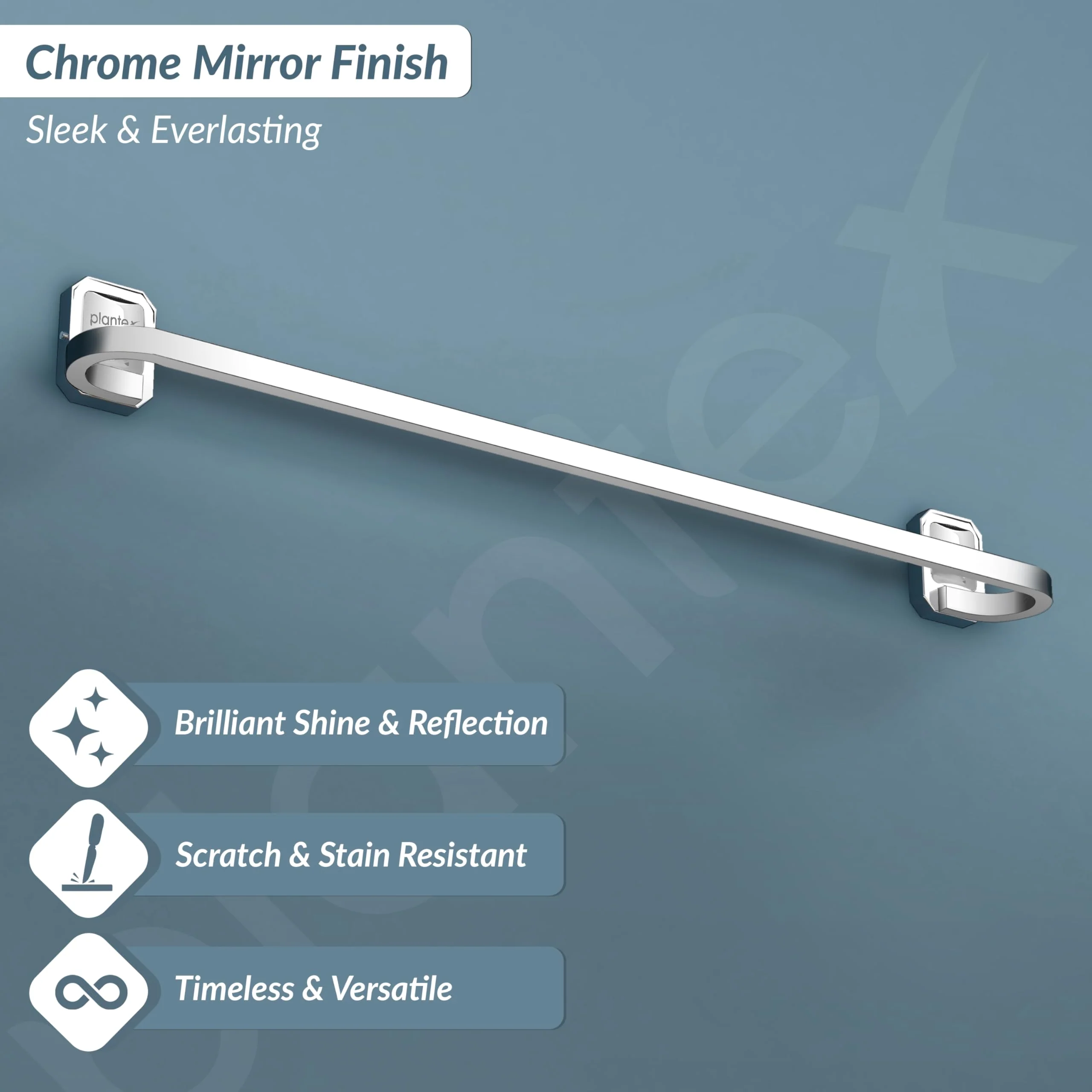 Plantex 304 Grade Stainless Steel 24 inch Towel Holder for Bathroom/Towel Hanger/Single Towel Rod/Bathroom Accessories Pack of 1, Cute (Chrome) - Image 3