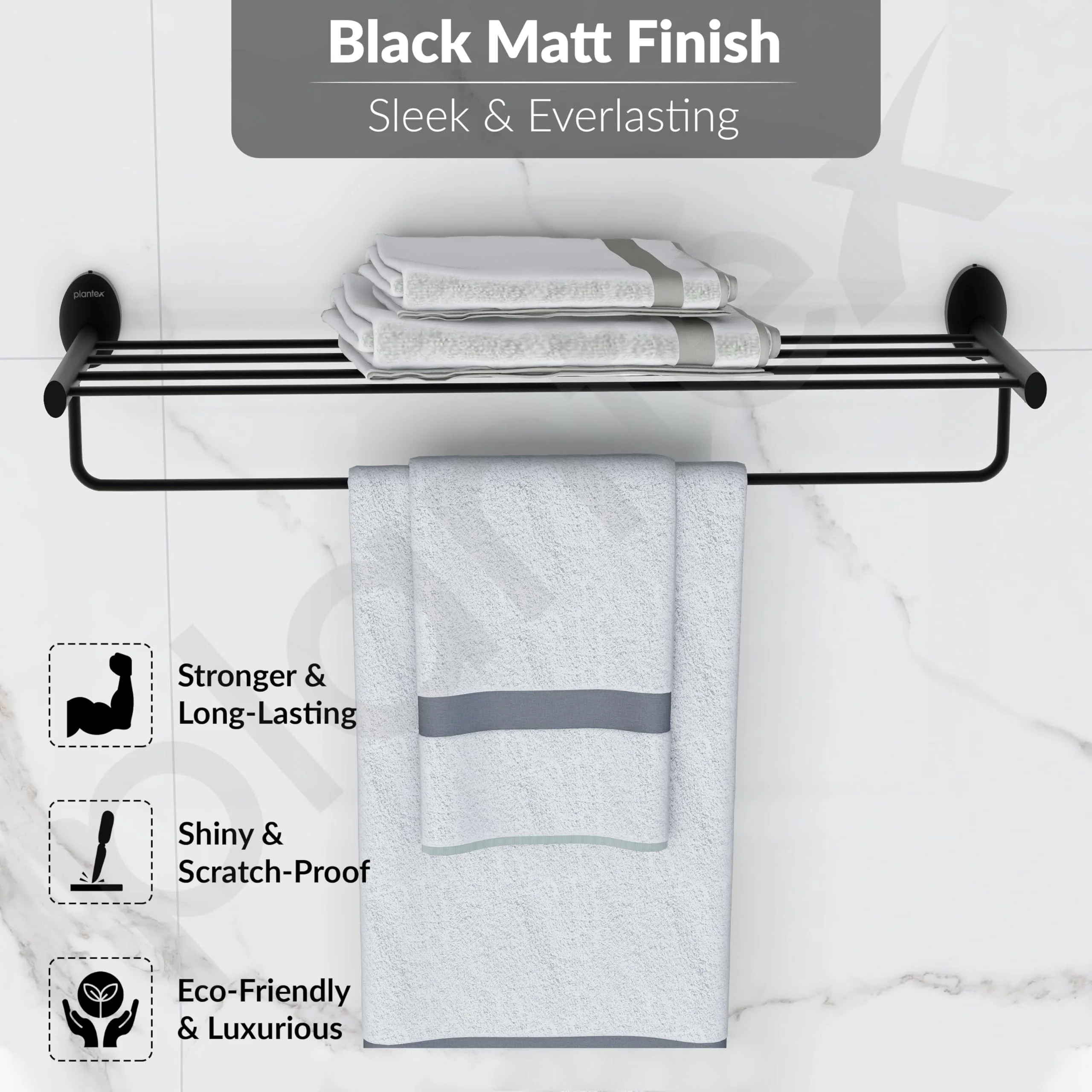 Plantex 304 Grade Stainless Steel 24-Inch Towel Rack for Bathroom/Towel Rod/Towel Hanger Stand/Bathroom Accessories - Oreva (Black) - Image 4