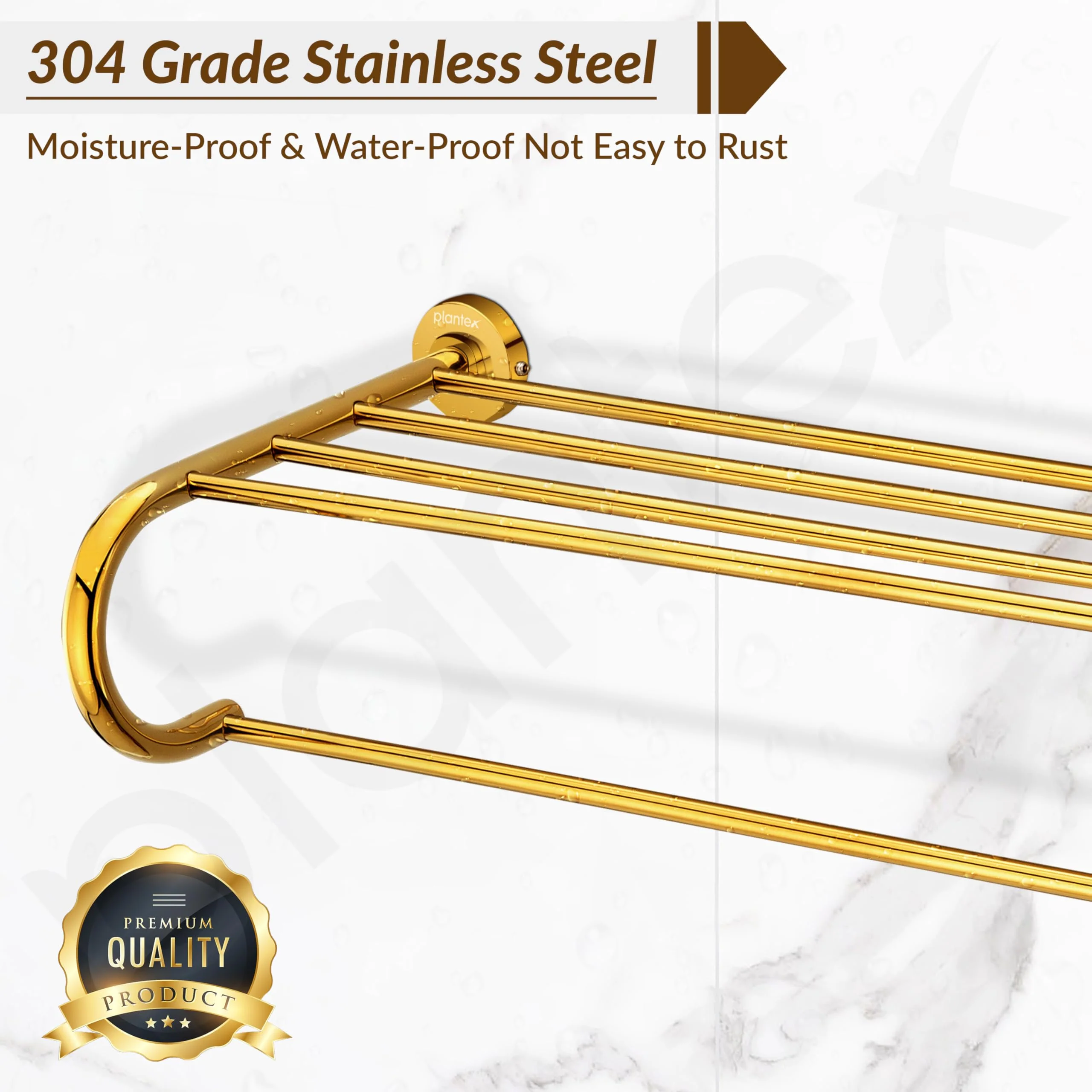 Plantex 304 Grade Stainless Steel 24 inch Towel Rack for Bathroom/Towel Stand/Hanger/Bathroom Accessories - Daizy (Golden) - Image 5
