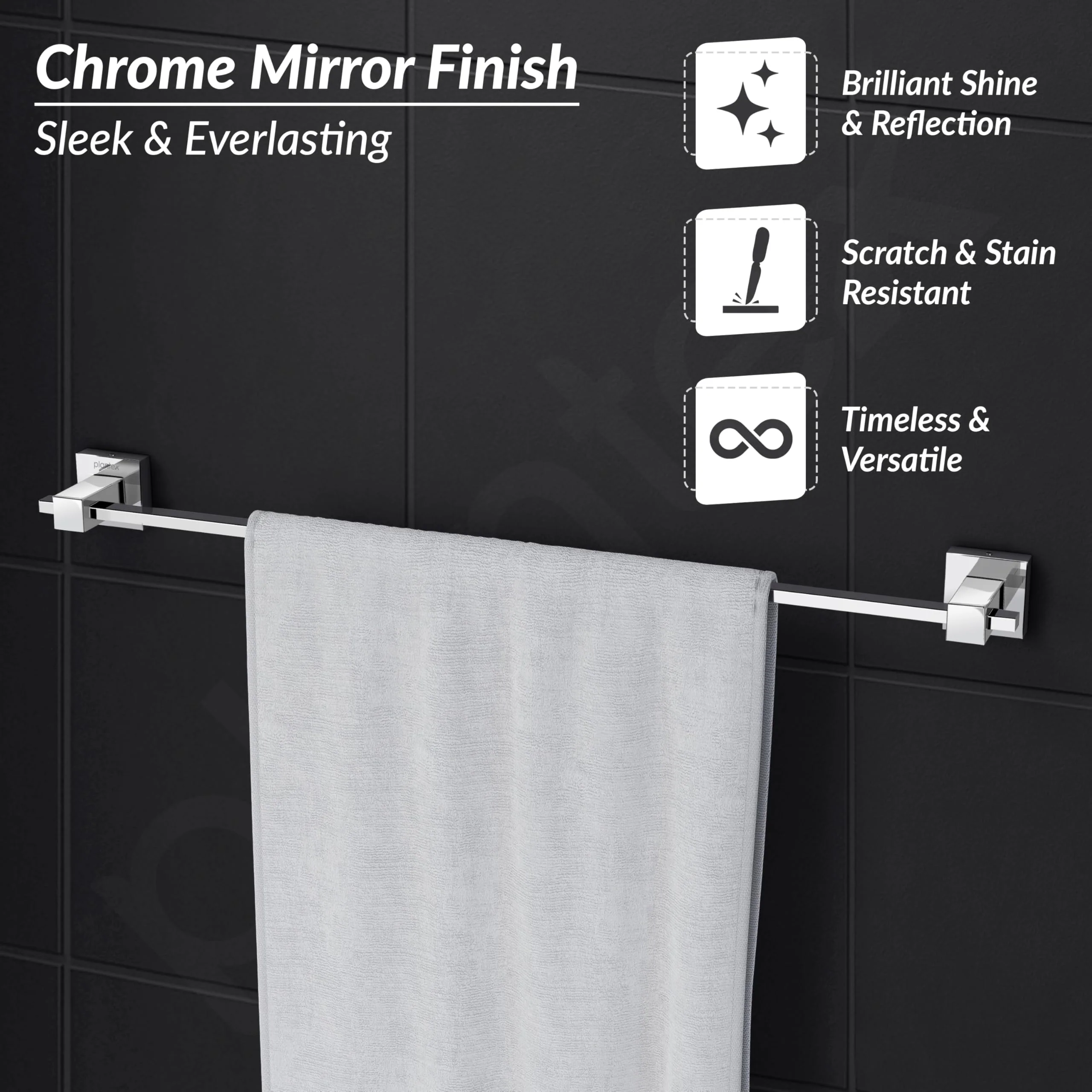 Plantex 304 Grade Stainless Steel 24 inchTowel Hanger/Holder for Bathroom/Single Towel Rod/Towel Bar/Towel Stand/Bathroom Accessories - Splash (Chrome) - Image 5