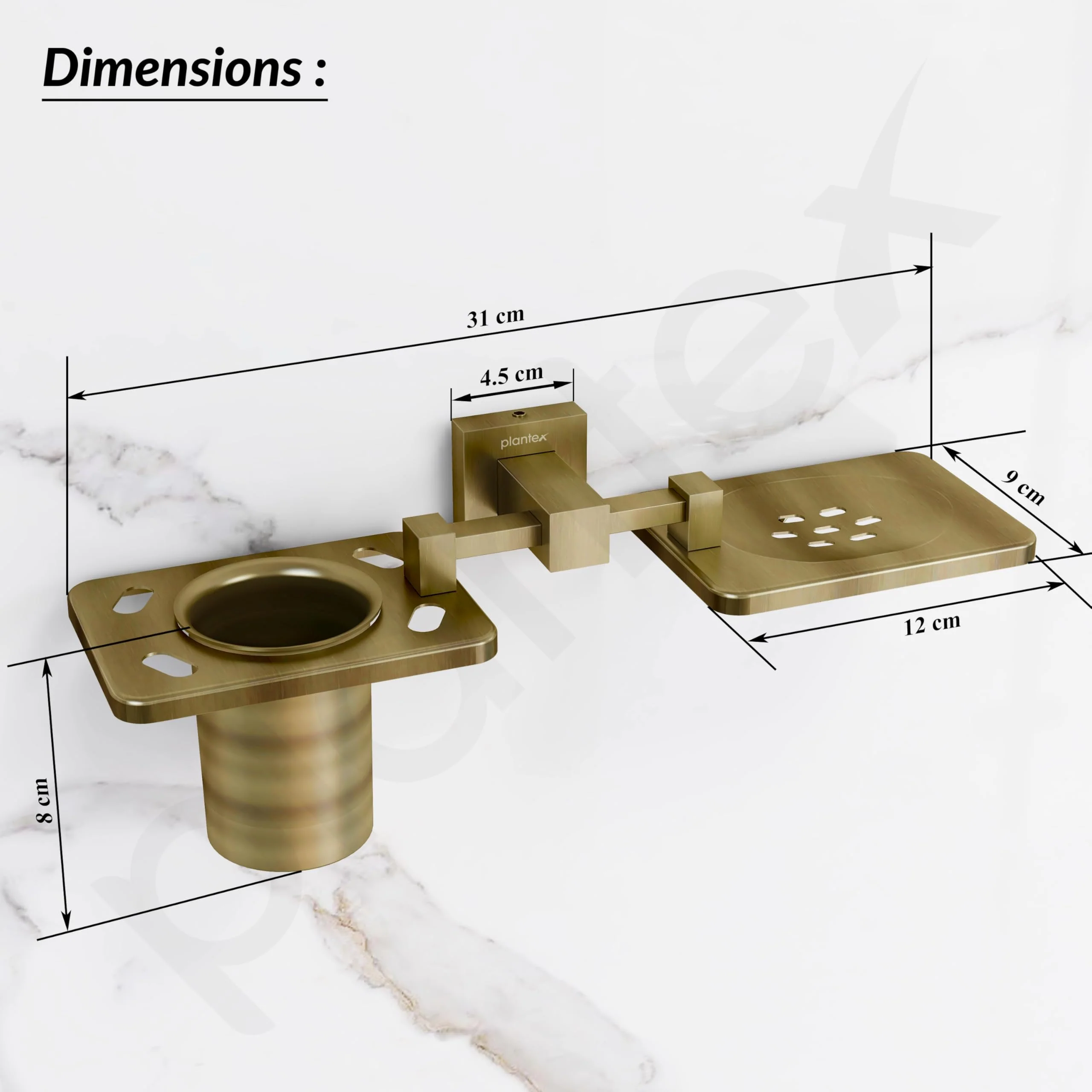 Plantex 304 Grade Stainless Steel 2in1 Soap Dish with Tooth Brush Holder/Soap Stand/Tumbler Holder/Bathroom Accessories - Wall Mount (Brass Antique) - Image 3