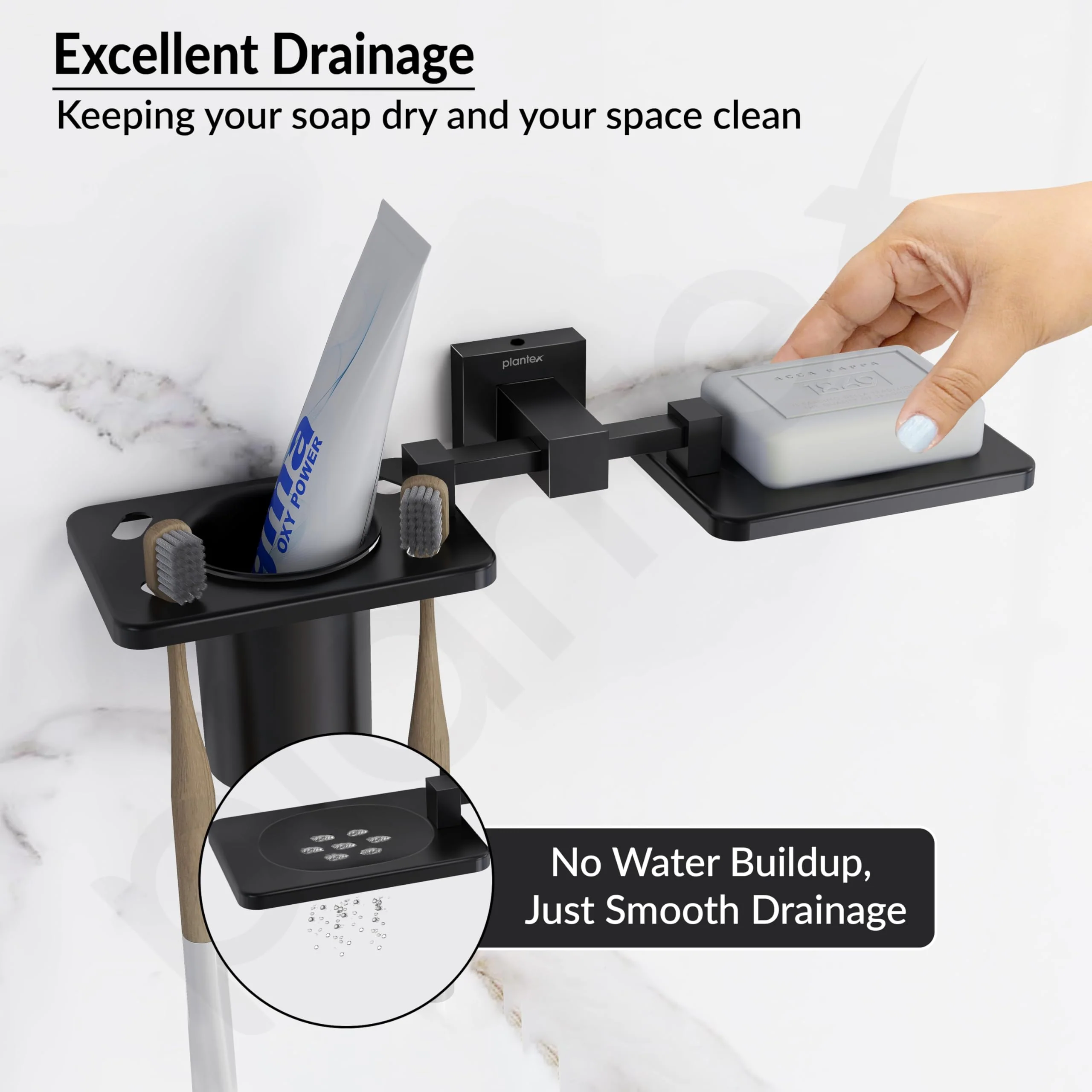 Plantex 304 Grade Stainless Steel 2in1 Soap Dish with Tooth Brush Holder/Soap Stand/Tumbler Holder/Bathroom Accessories - Wall Mount (Matt Black) - Image 7