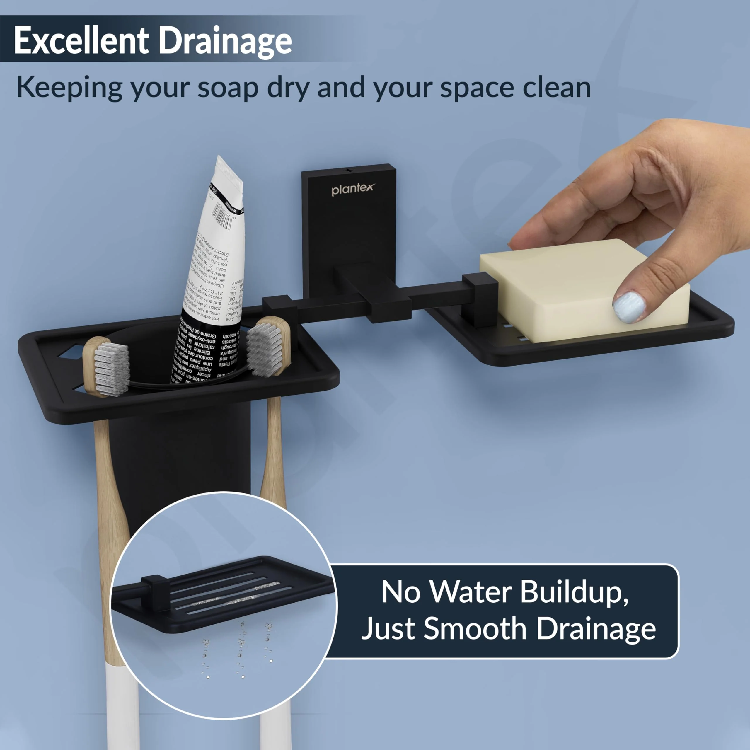 Plantex 304 Grade Stainless Steel 2in1 Soap Dish with Tumbler Holder/Soap Stand/Tooth Brush Holder/Bathroom Accessories (Matt Black) - Image 7