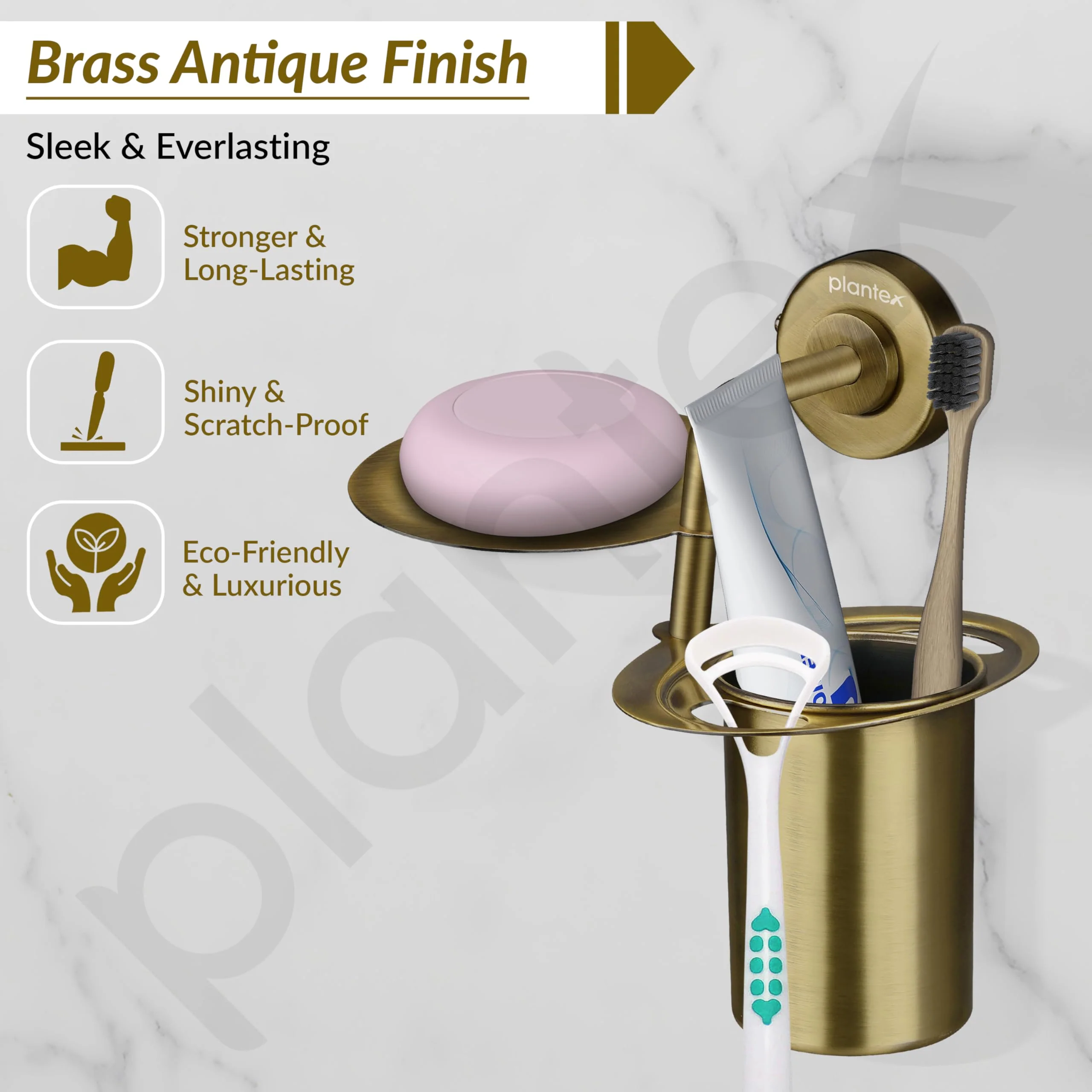 Plantex 304 Grade Stainless Steel 2in1 Soap Holder with Tumbler Holder/Bathroom Accessories - Daizy (Antique) - Image 3
