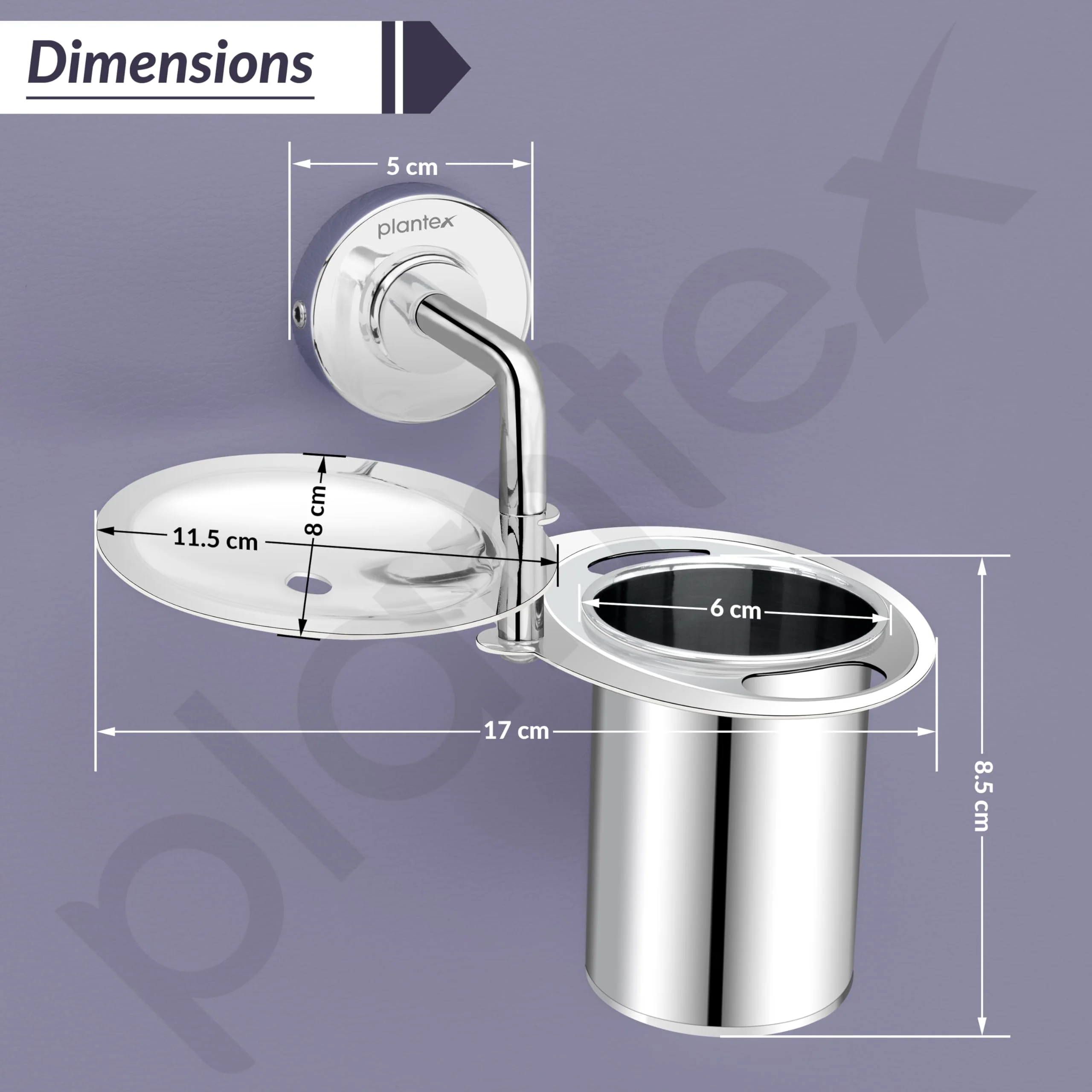 Plantex 304 Grade Stainless Steel 2in1 Soap Holder with Tumbler Holder/Bathroom Accessories - Daizy (Chrome) - Image 4