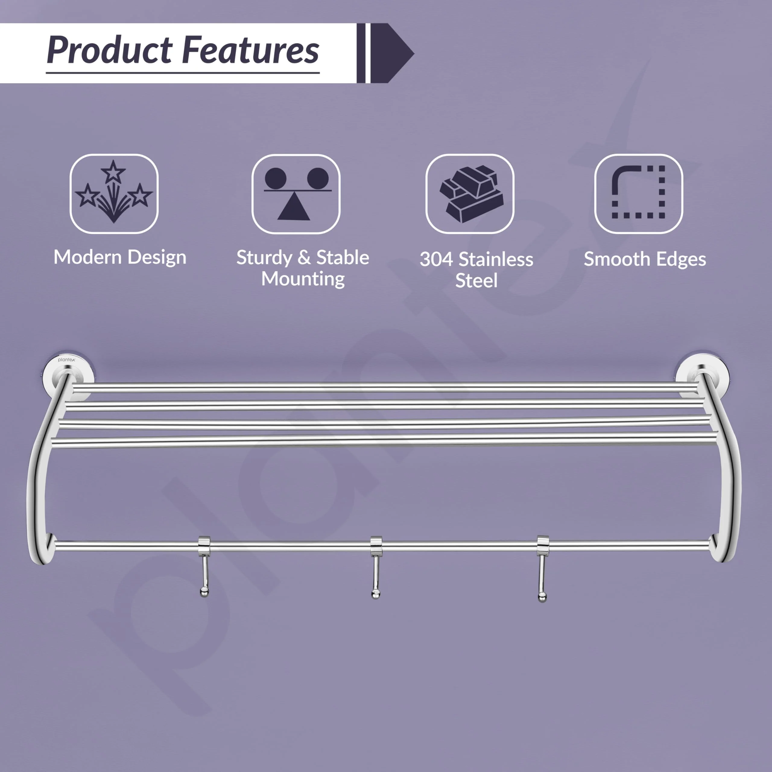 Plantex 304 Grade Stainless Steel Bathroom Towel Hanger/Towel Rack with Towel Rod/Towel Holder/Bathroom Accessories - Daizy (24-inch) Chrome - Image 3