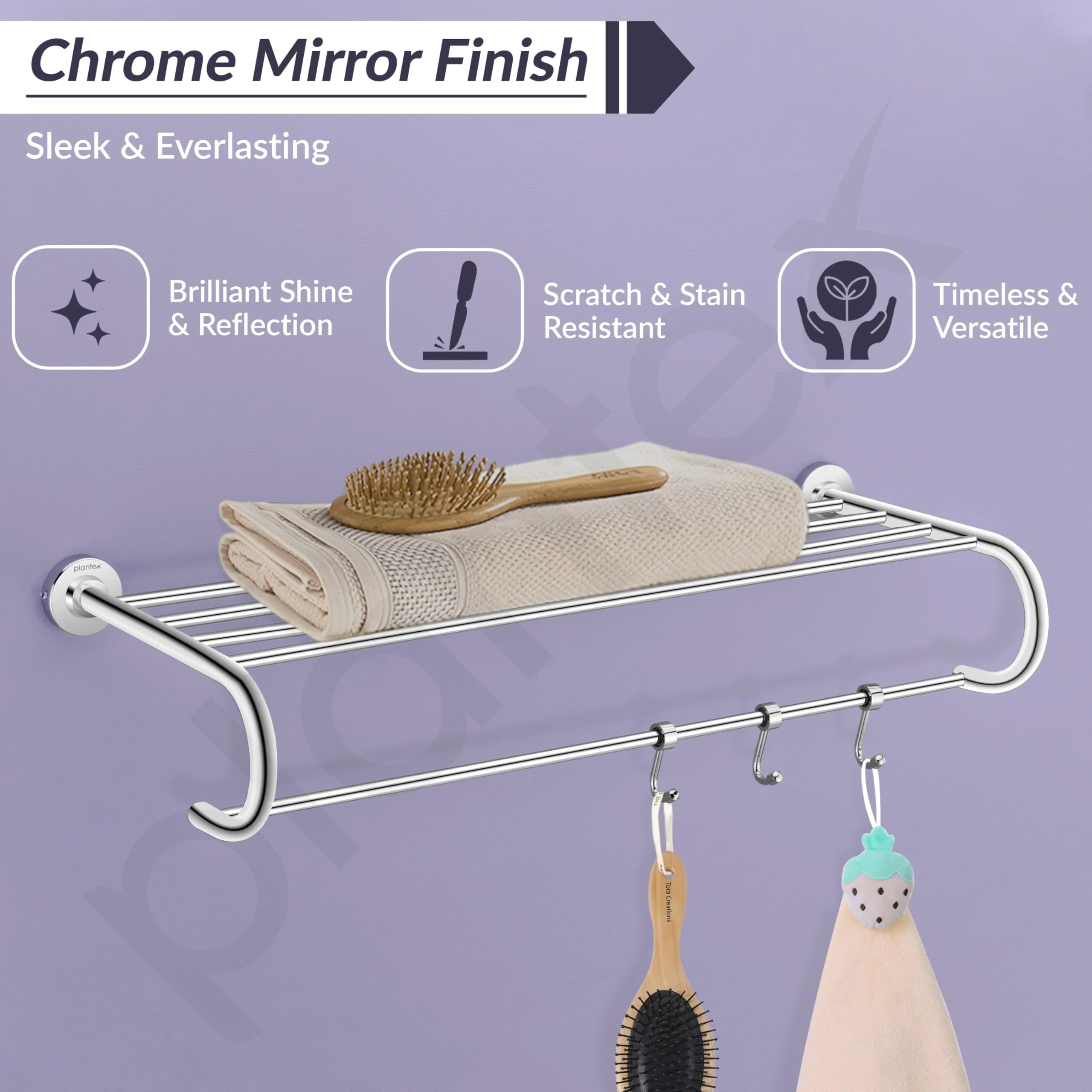Plantex 304 Grade Stainless Steel Bathroom Towel Hanger/Towel Rack with Towel Rod/Towel Holder/Bathroom Accessories - Daizy (24-inch) Chrome - Image 4