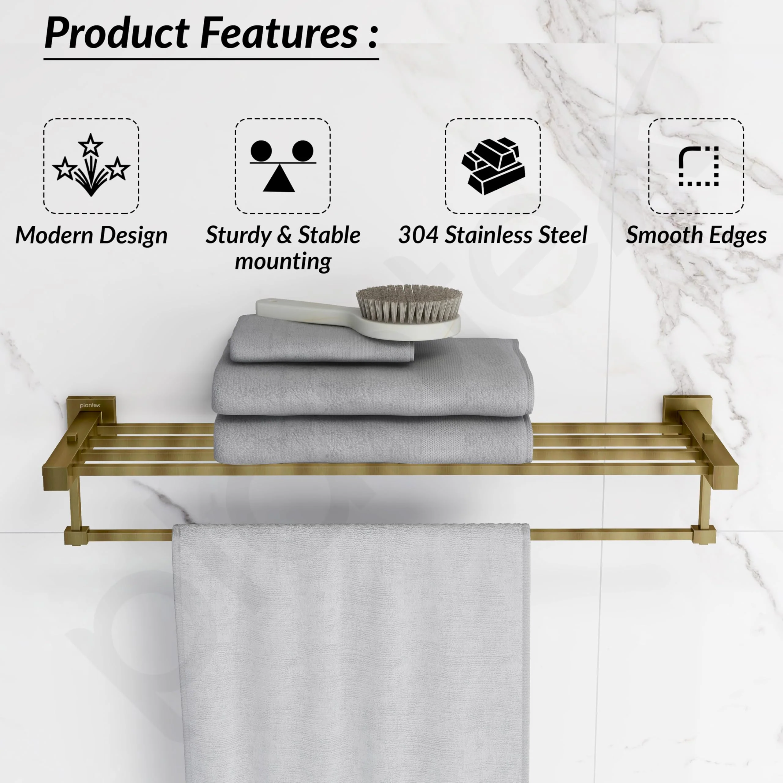 Plantex 304 Grade Stainless Steel Bathroom Towel Rack/Towel Hanger Stand/Towel Bar/Bathroom Accessories - Splash (Antique Finish) - Image 2