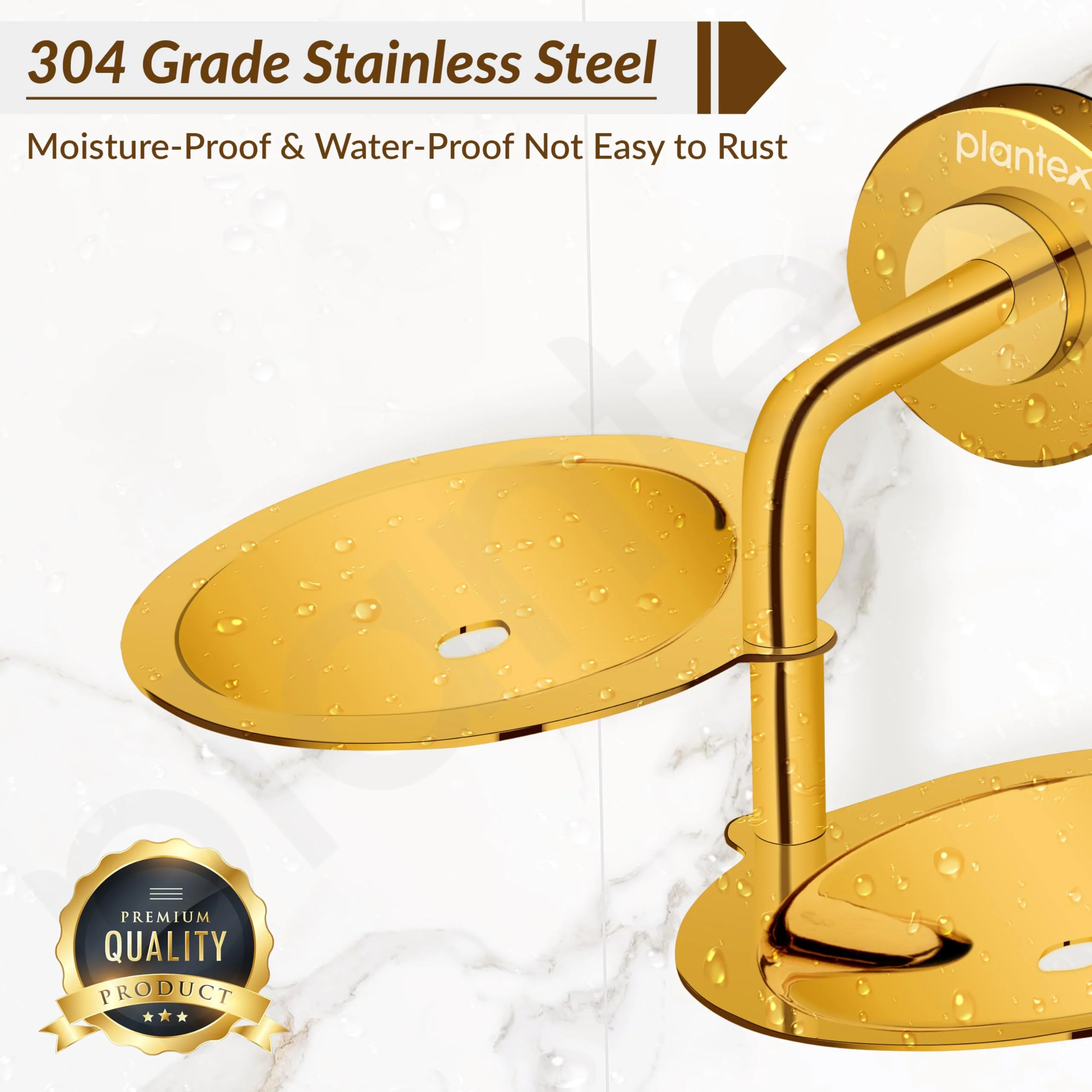 Plantex 304 Grade Stainless Steel Double Soap Holder for Bathroom/Soap Dish/Soap Stand for Bathroom Wall/Bathroom Accessories - Daizy (Golden) - Image 7