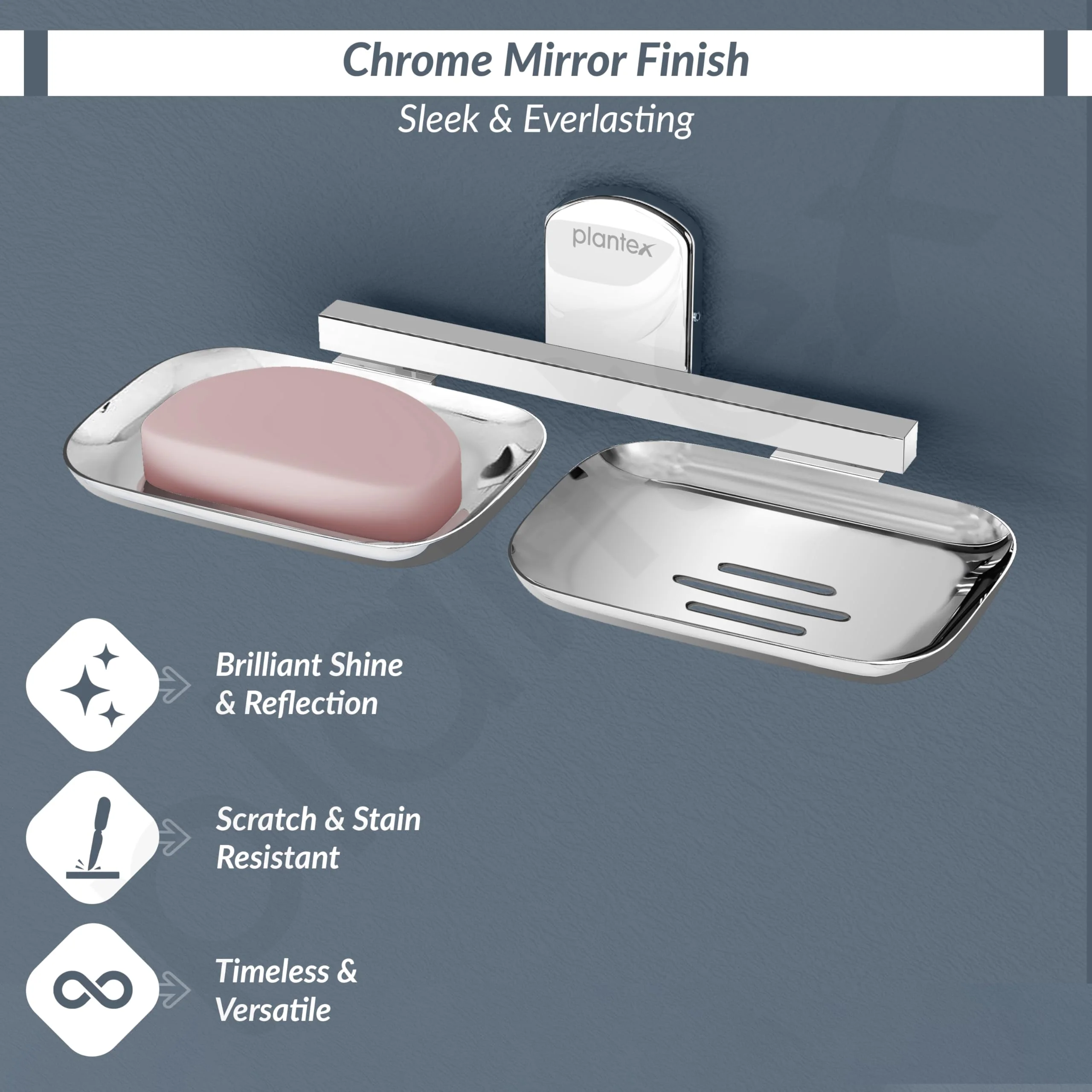 Plantex 304 Grade Stainless Steel Double Soap Holder for Bathroom/Soap Dish/Soap Stand for Bathroom Wall/Bathroom Accessories - Parv (Chrome) - Image 5