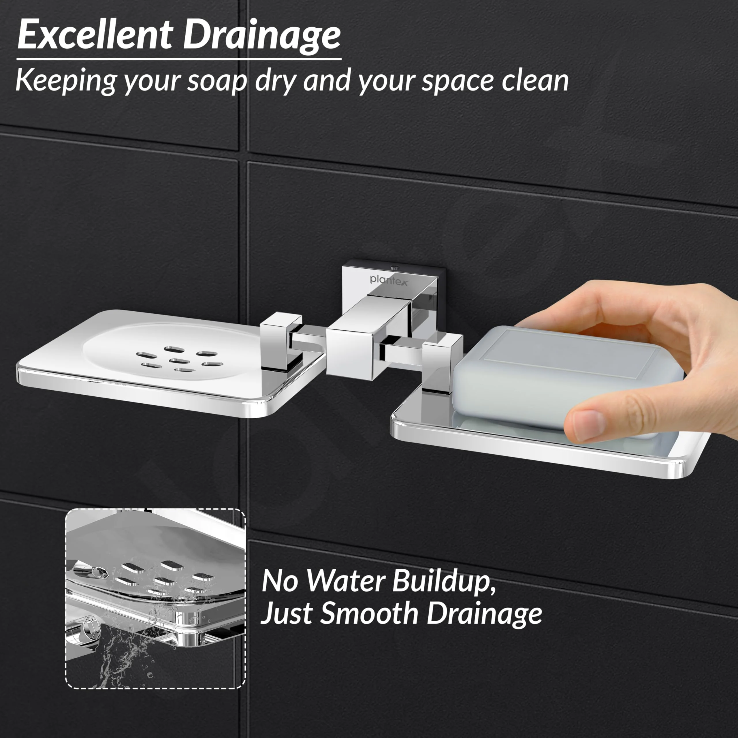 Plantex 304 Grade Stainless Steel Double Soap Holder/Soap Stand/Wall Mounted Items for Bathroom Accessories - Splash (Chrome) - Image 7