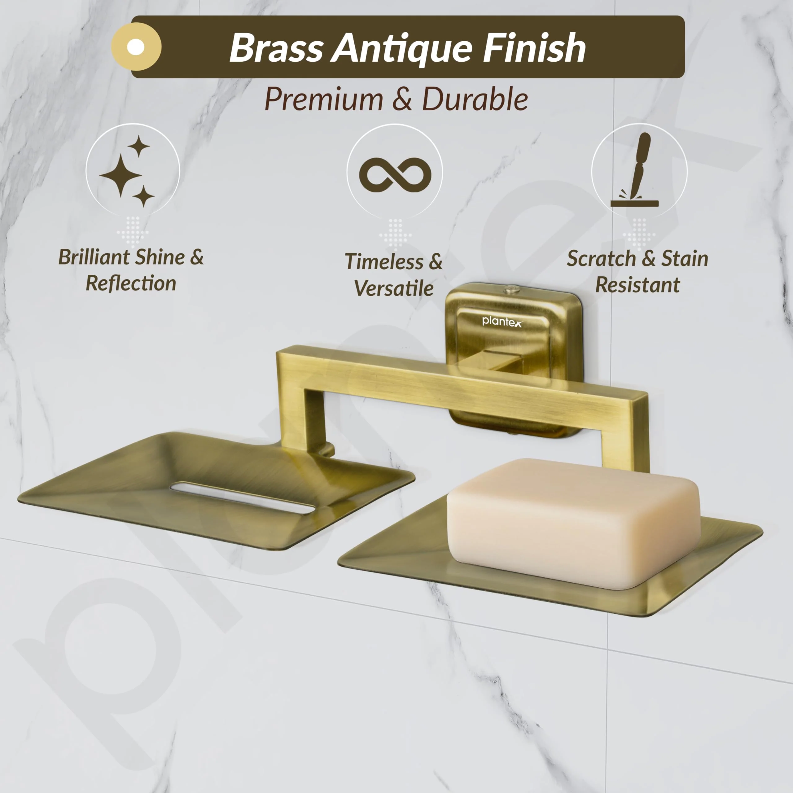 Plantex 304 Grade Stainless Steel Dual Soap Holder for Bathroom/Soap Dish/Soap Stand/Bathroom Accesories - Decan (Brass Antique) - Image 3