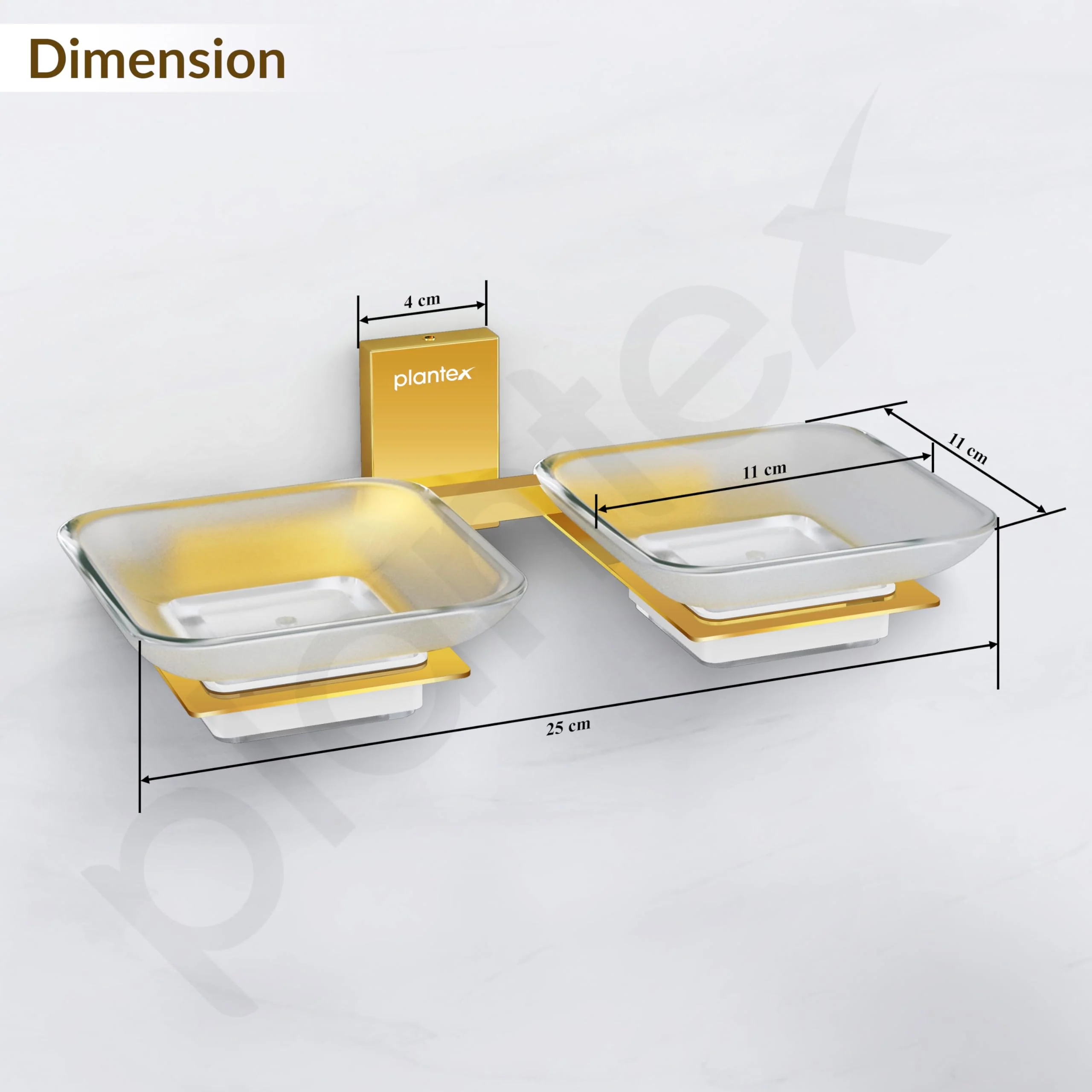 Plantex 304 Grade Stainless Steel Frosted Glass Double Soap Holder/Soap Stand/Dual Soap Dish/Bathroom Accessories - Crystal (PVD Gold) - Image 3
