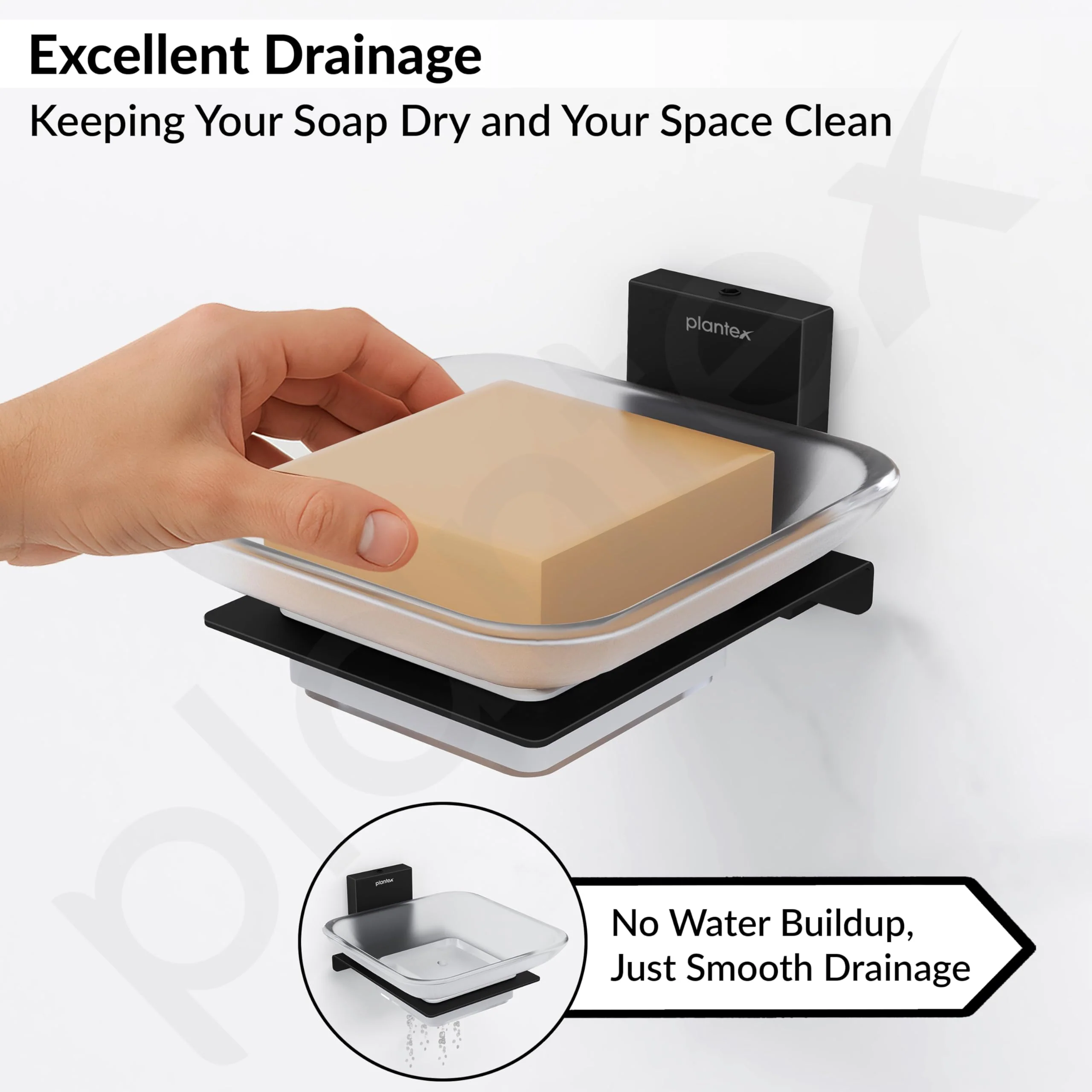 Plantex 304 Grade Stainless Steel Glass Soap Dish/Soap Stand/Wall Mounted Soap Holder/Bathroom Accessories - Crystal (Black) - Image 7
