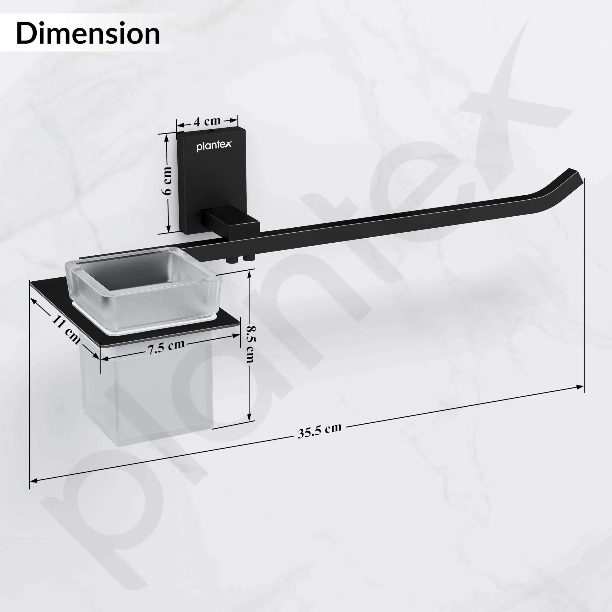 Plantex 304 Grade Stainless Steel Glass Tumbler Holder with Napkin Ring/Toothbrush Holder/Towel Holder for Bathroom/Bathroom Accessories - Pack of 1 (Crystal, Black) - Image 3