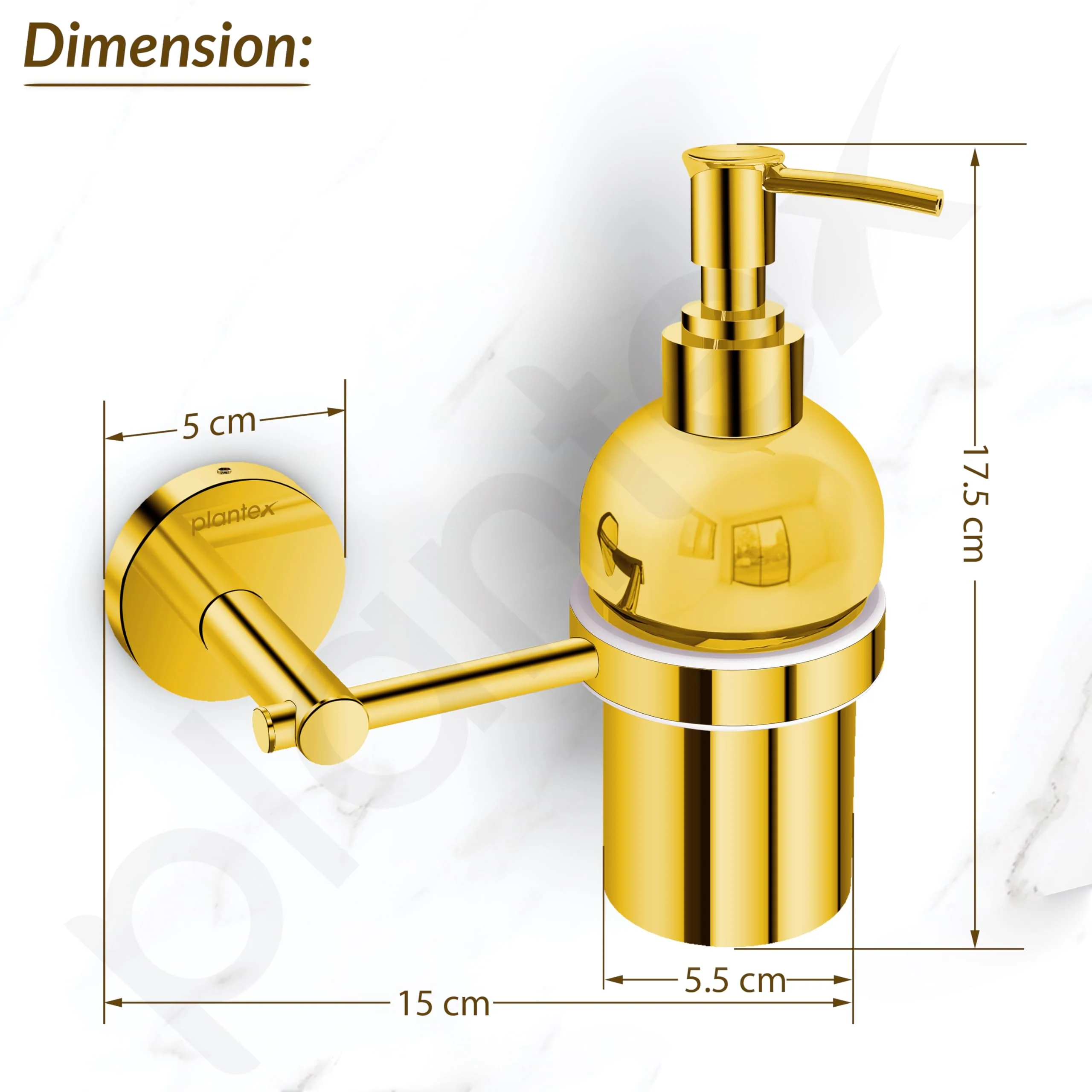 Plantex 304 Grade Stainless Steel Hand Wash Holder for Wash Basin Liquid Soap Dispenser/Bathroom Accessories - Oreo (Gold) - Image 3