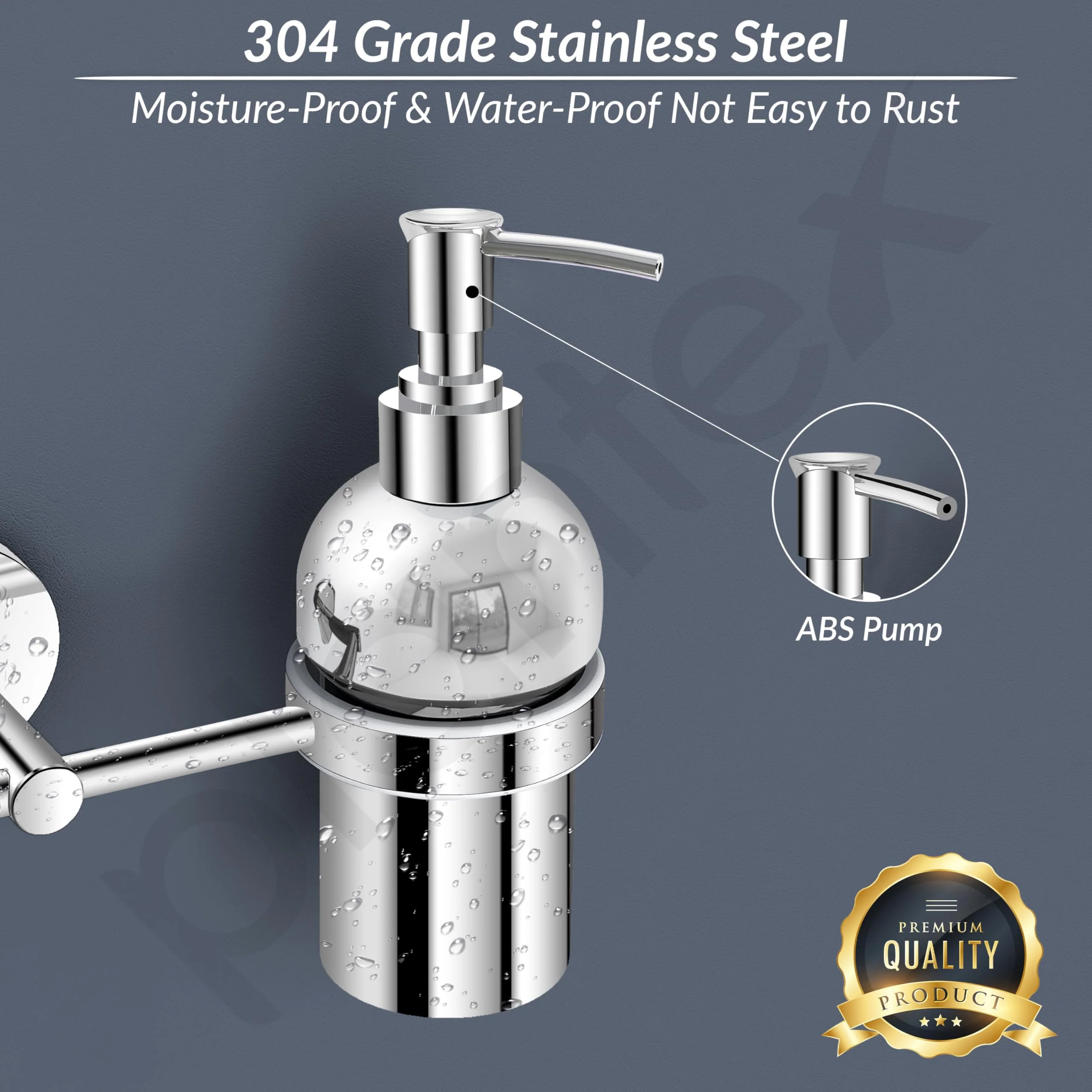 Plantex 304 Grade Stainless Steel Handwash Holder for Wash Basin Liquid soap Dispenser/Bathroom Accessories - Oreo (Chrome) - Image 4