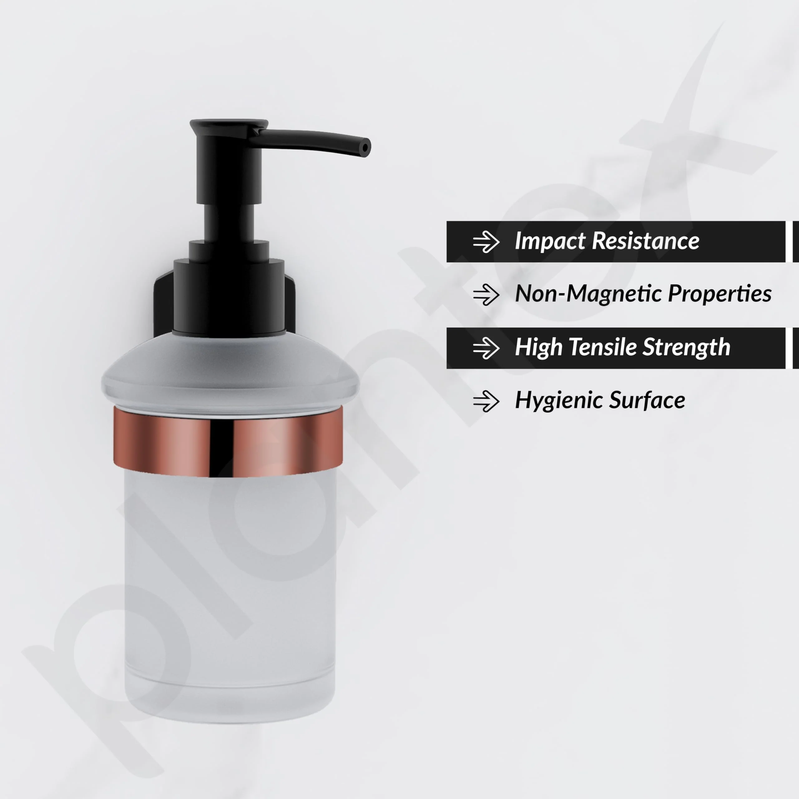 Plantex 304 Grade Stainless Steel Liquid 1 Ml Soap Dispenser/Shampoo Dispenser/Handwash Dispenser/Bathroom Accessories - Pack Of 1 (Parv-Rose Gold & Black) - Image 2