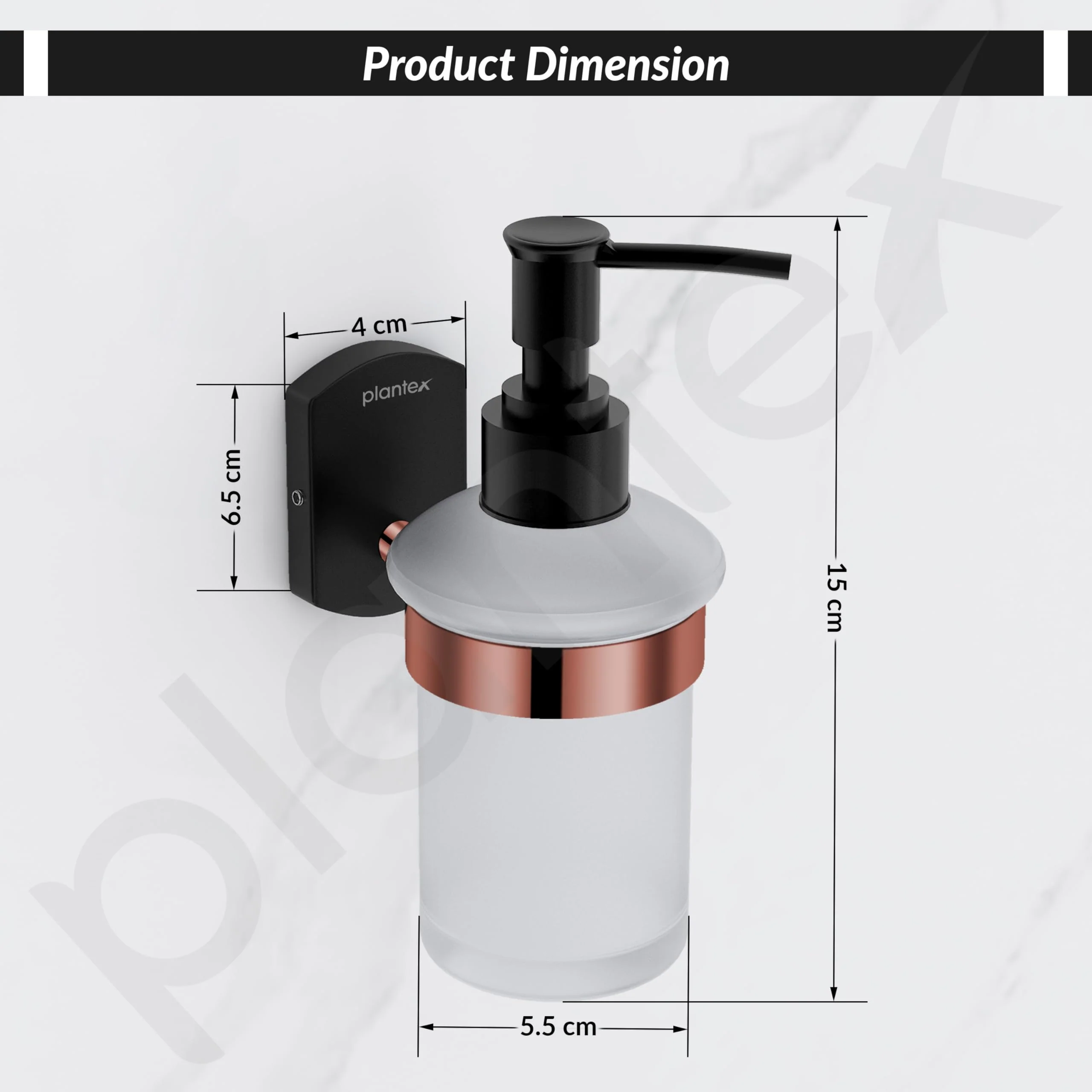 Plantex 304 Grade Stainless Steel Liquid 1 Ml Soap Dispenser/Shampoo Dispenser/Handwash Dispenser/Bathroom Accessories - Pack Of 1 (Parv-Rose Gold & Black) - Image 3