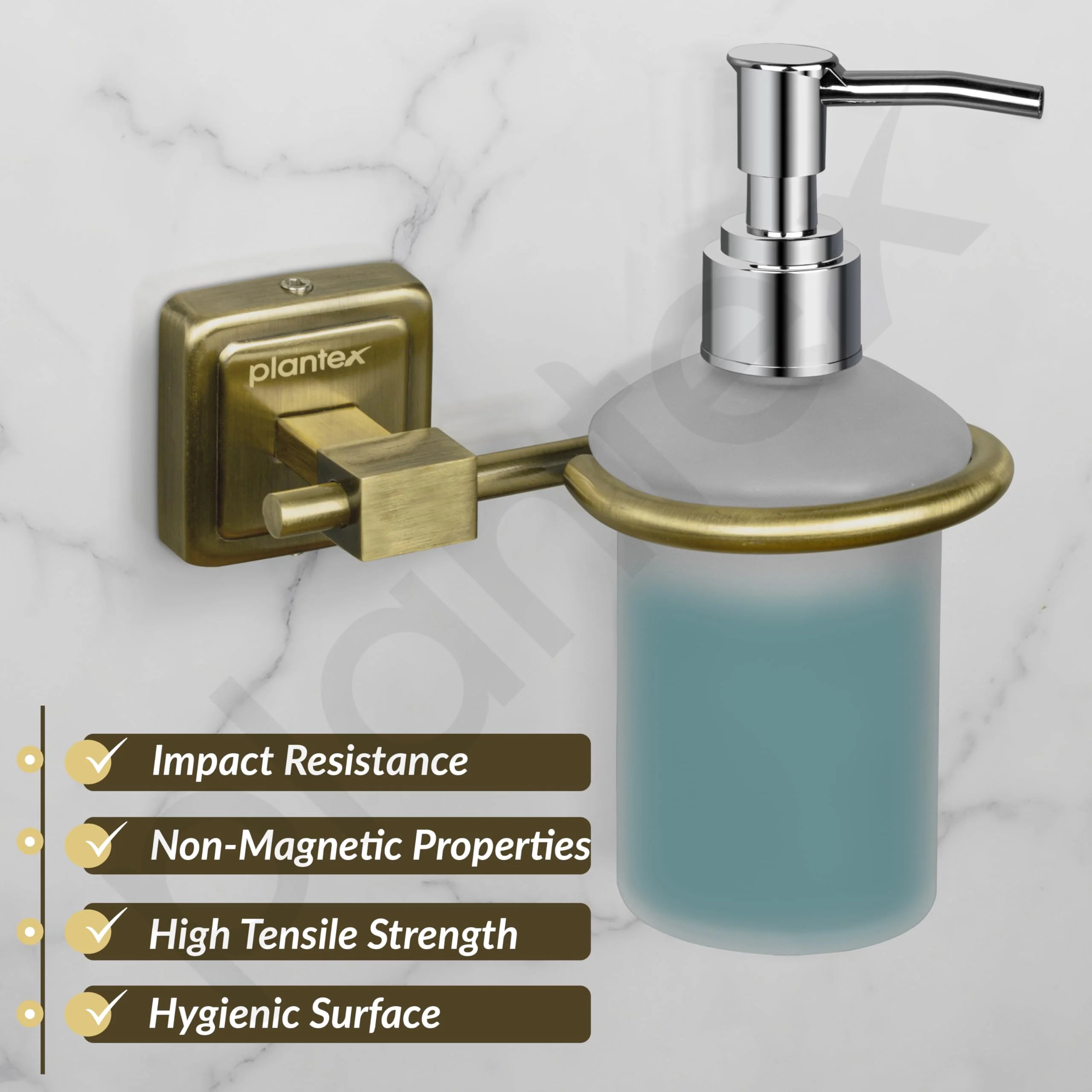 Plantex 304 Grade Stainless Steel Liquid Soap Dispenser/Shampoo Dispencer/Handwash Bottle Stand - Decan (Brass Antique) - Image 2