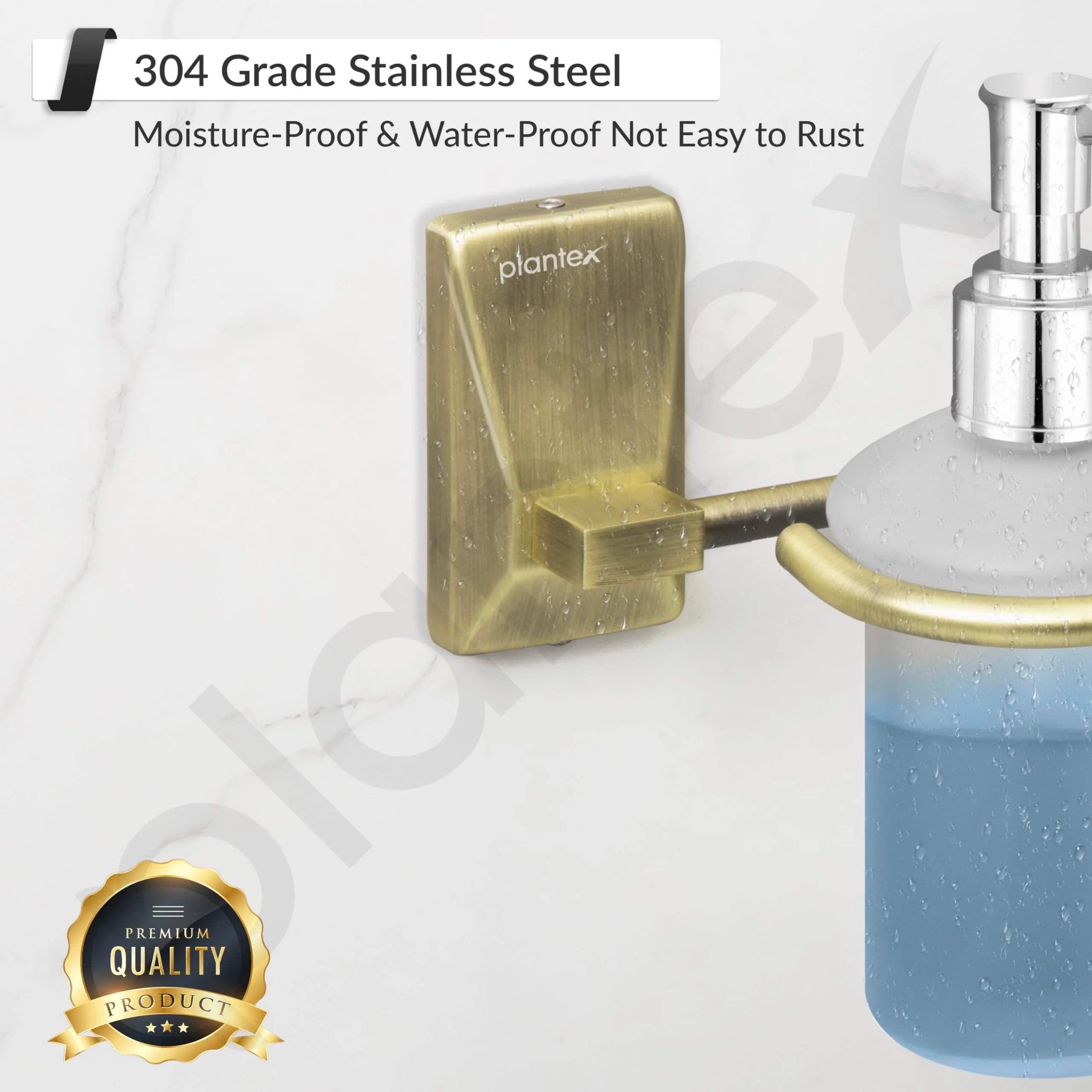 Plantex 304 Grade Stainless Steel Liquid Soap Dispenser/Shampoo Dispenser/Hand Wash Dispenser for Bathroom - Crystal (Brass Antique) - Image 6