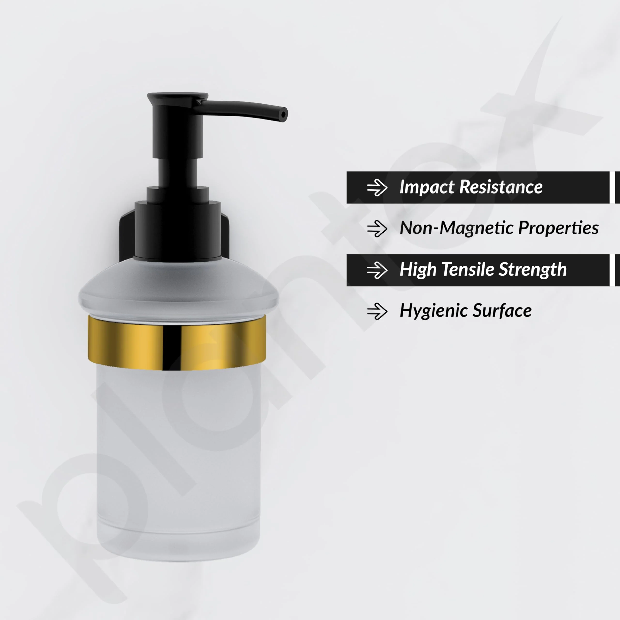 Plantex 304 Grade Stainless Steel Liquid Soap Dispenser/Shampoo Dispenser/Handwash Dispenser/Bathroom Accessories - Pack of 1 (Parv-Gold & Black) - Image 2