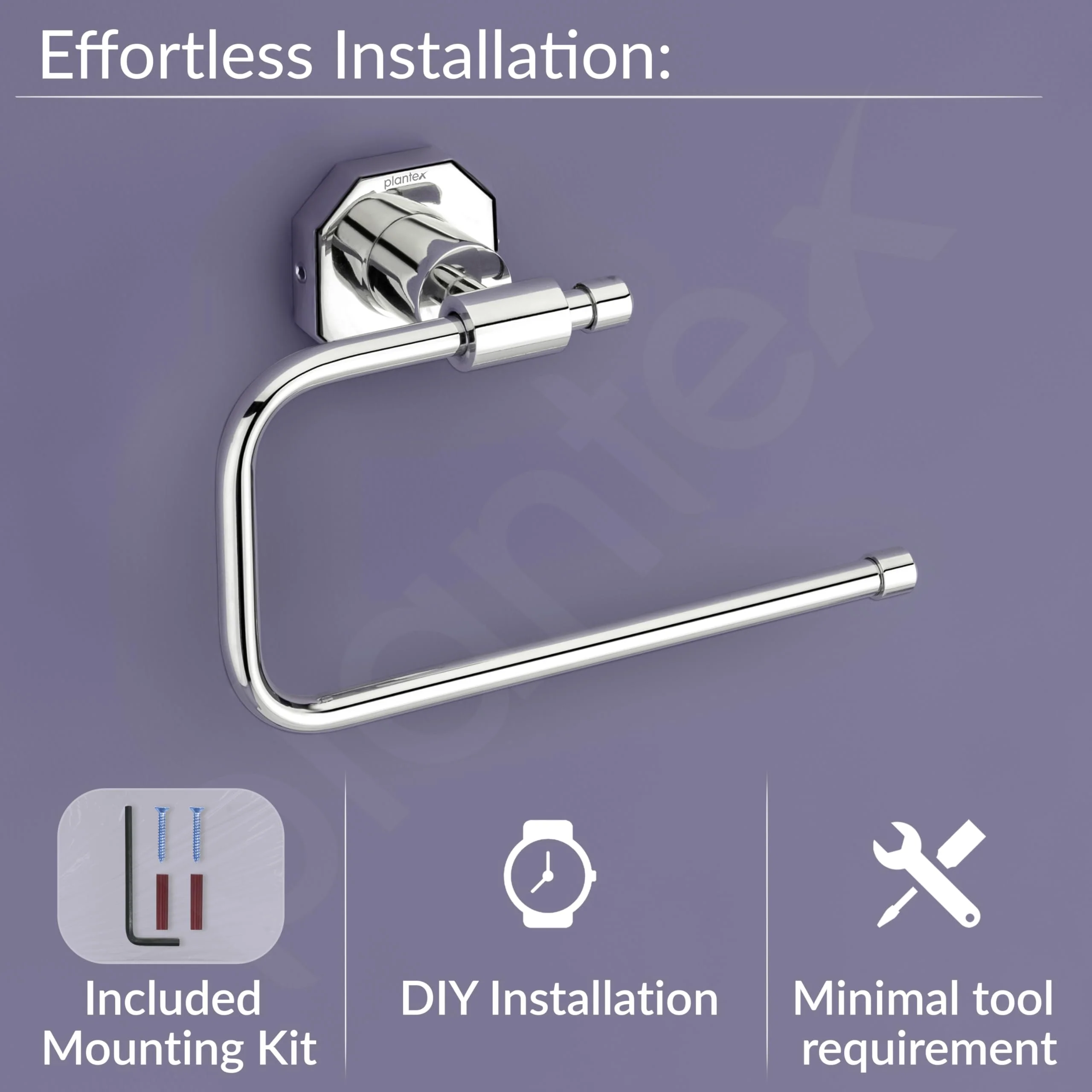 Plantex 304 Grade Stainless Steel Napkin Hanger for Wash Basin/Towel Holder for Bathroom/Napkin Ring for Kitchen/Bathroom Accessories - Nipron (Chrome) - Image 3