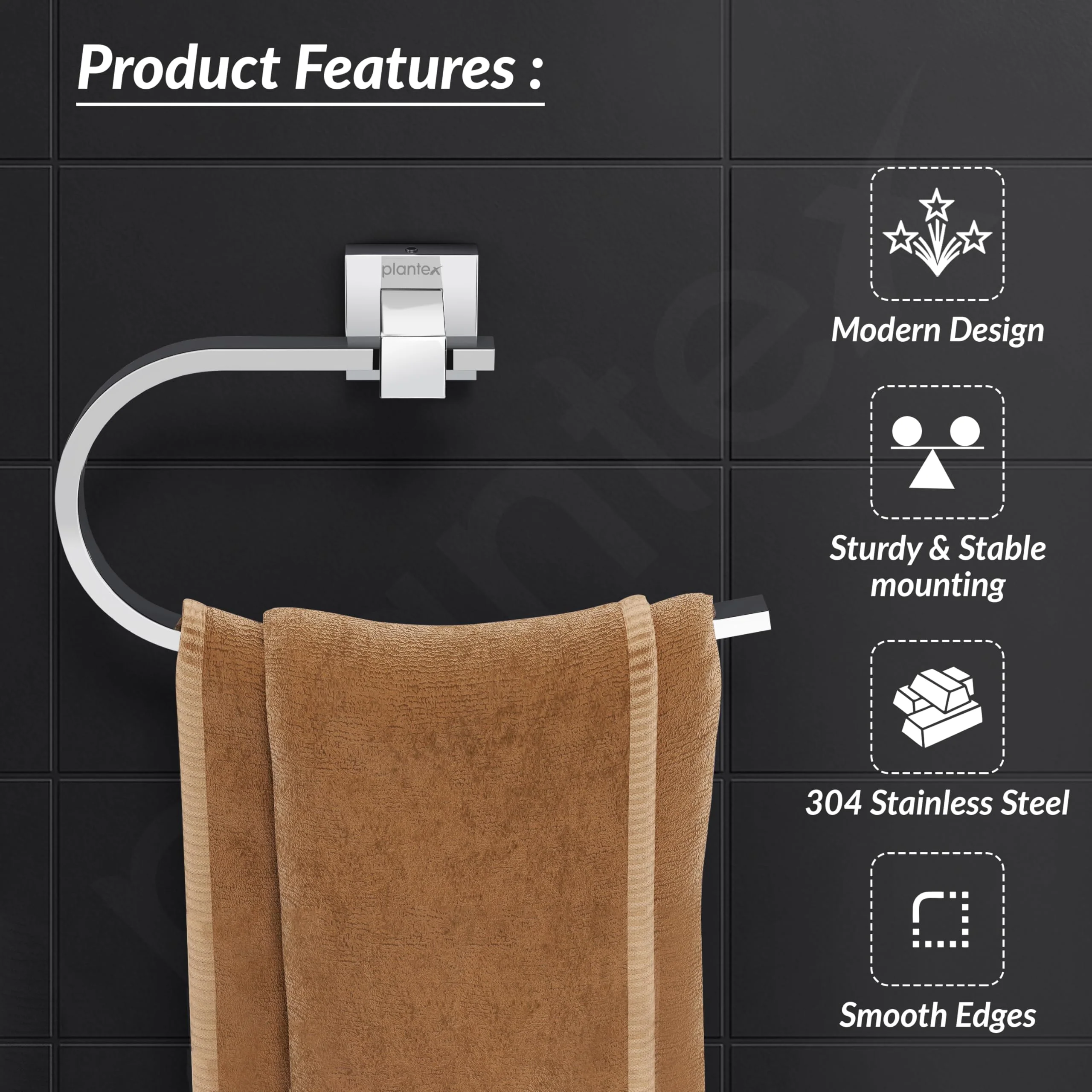 Plantex 304 Grade Stainless Steel Napkin Holder for Wash Basin/Hand Towel Holder/Hanger Bathroom Accessories - Splash (Chrome) - Image 2