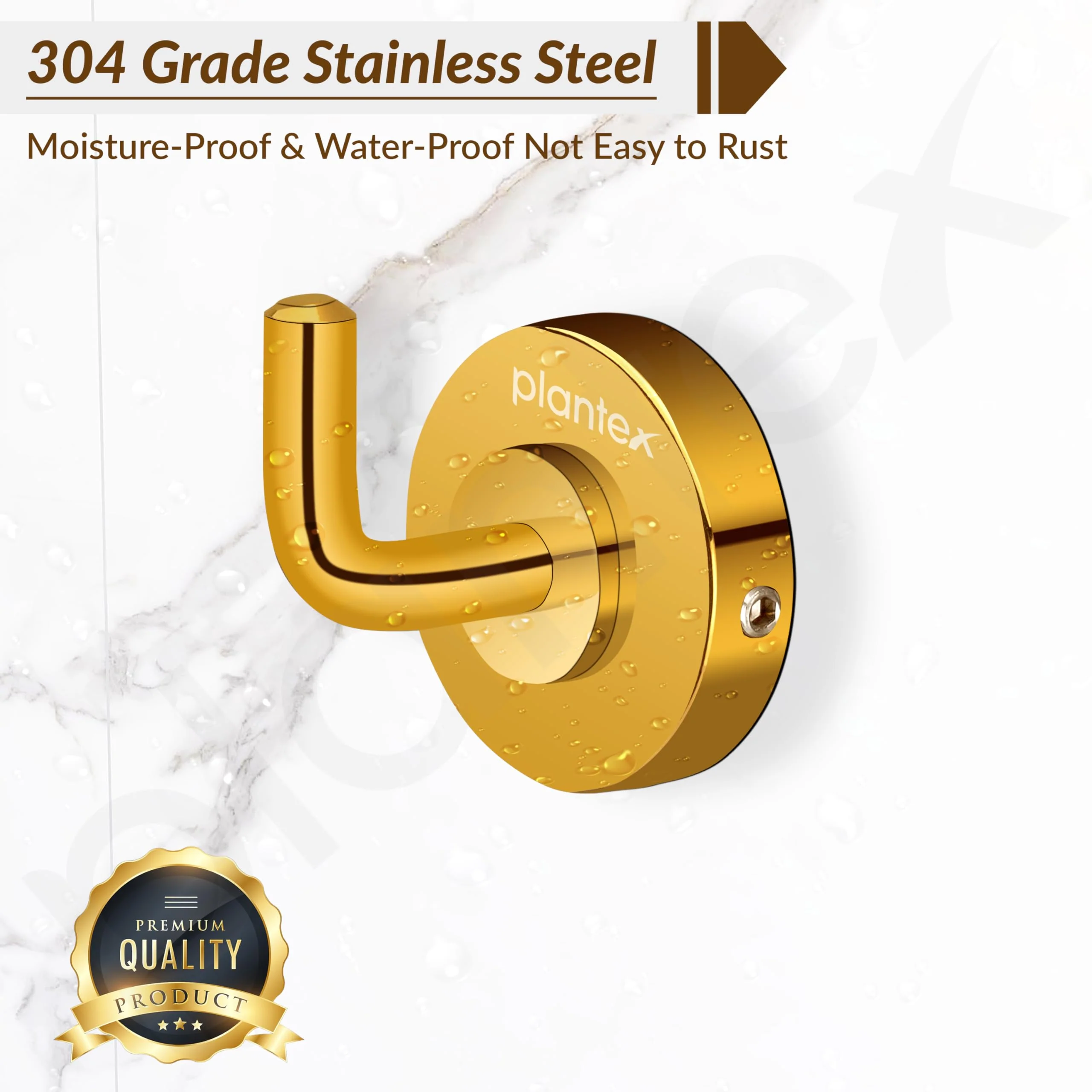 Plantex 304 Grade Stainless Steel Robe Hook/Cloth-Towel Hanger/Napkin Hanger/Bathroom Accessories Pack of 1, Daizy (Golden) - Image 6