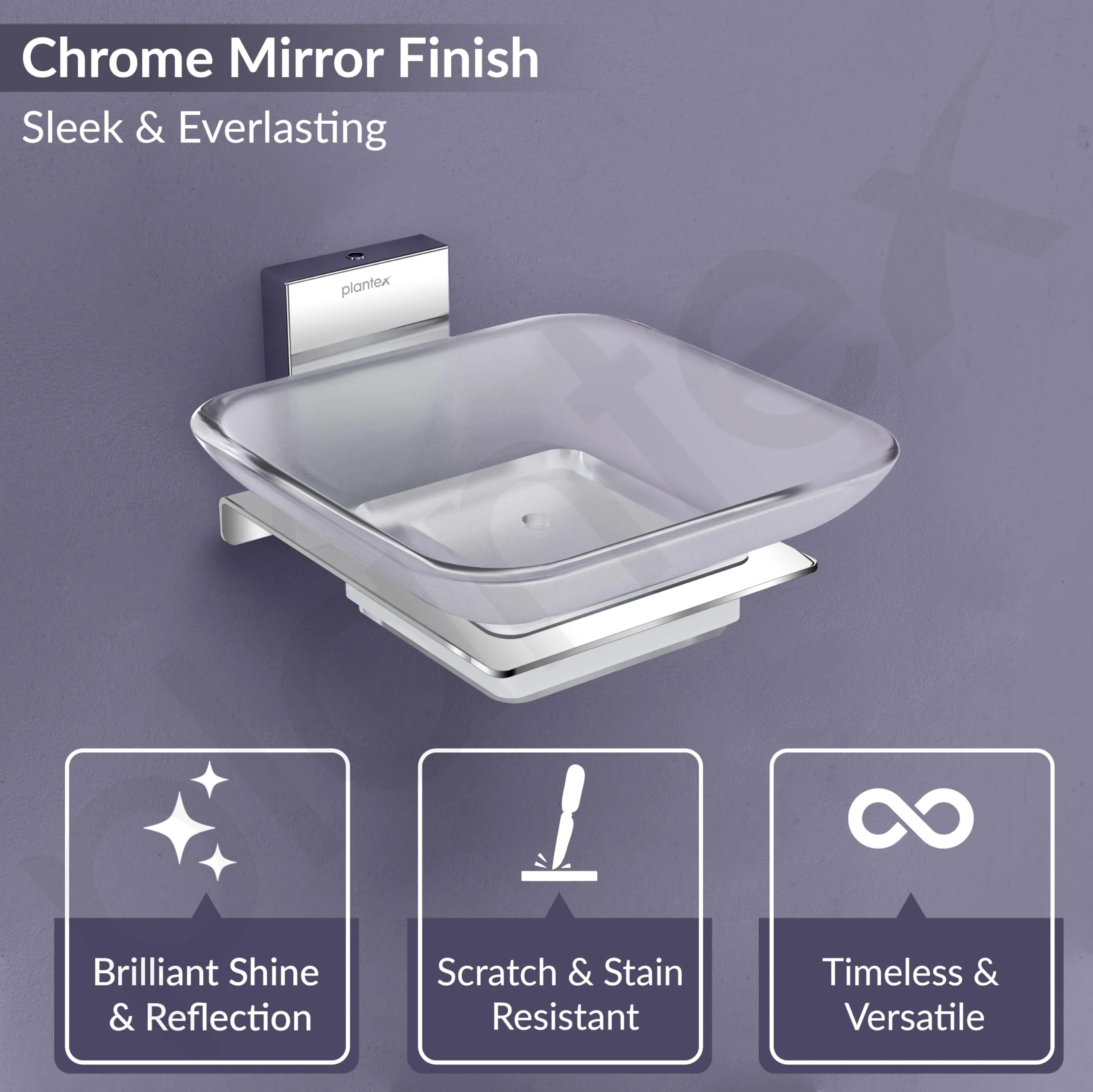 Plantex 304 Grade Stainless Steel Soap Dish/Glass Soap Holder/Soap Storage for Bathroom/Bathroom Accessories - Crystal (Chrome) - Image 5