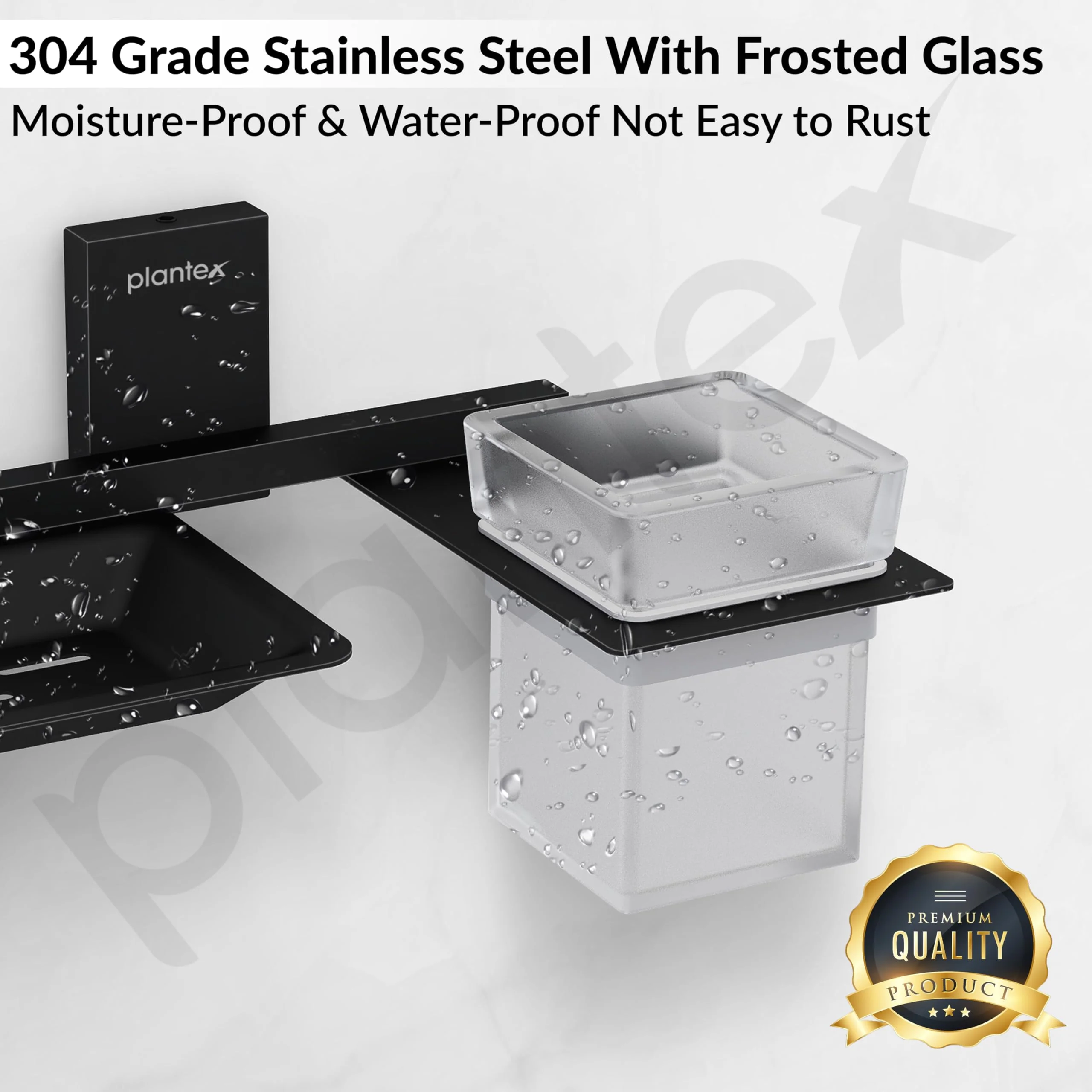 Plantex 304 Grade Stainless Steel Soap Dish with Glass Toothbrush Holder/Soap Stand/Soap Case with Tumbler/Bathroom Accessories - (Crystal, Black) - Image 4
