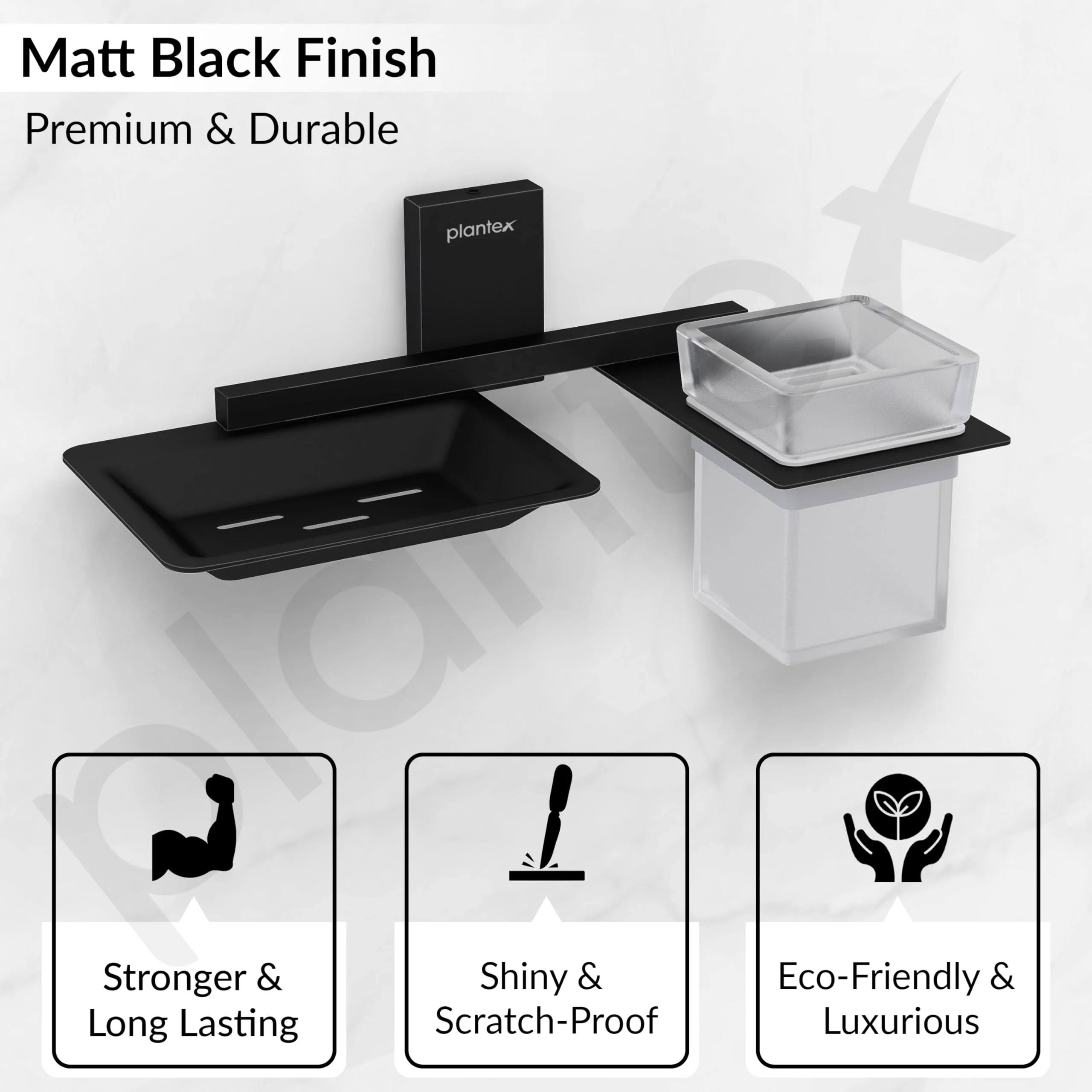 Plantex 304 Grade Stainless Steel Soap Dish with Glass Toothbrush Holder/Soap Stand/Soap Case with Tumbler/Bathroom Accessories - (Crystal, Black) - Image 5