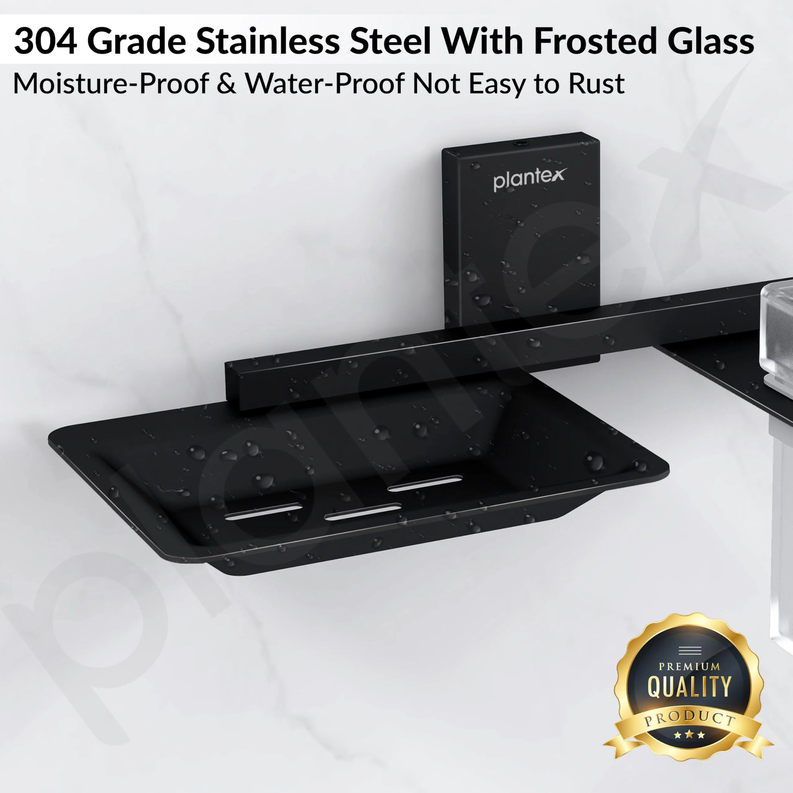Plantex 304 Grade Stainless Steel Soap Dish with Liquid Dispenser/Soap Stand/Shampoo Dispenser for Bathroom/Bathroom Accessories - Pack of 1 (Crystal, Black) - Image 4