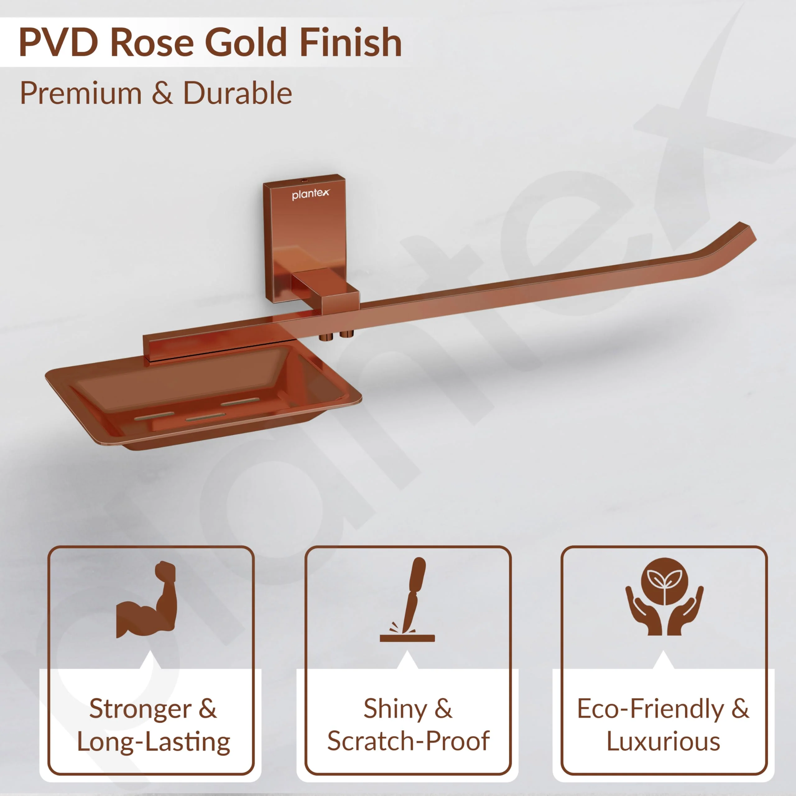 Plantex 304 Grade Stainless Steel Soap Dish with Napkin Ring/Soap Stand/Soap Holder/Napkin Holder/Towel Hanger for Bathroom/Bathroom Accessories - Pack of 1 (Crystal, PVD Rose Gold) - Image 4