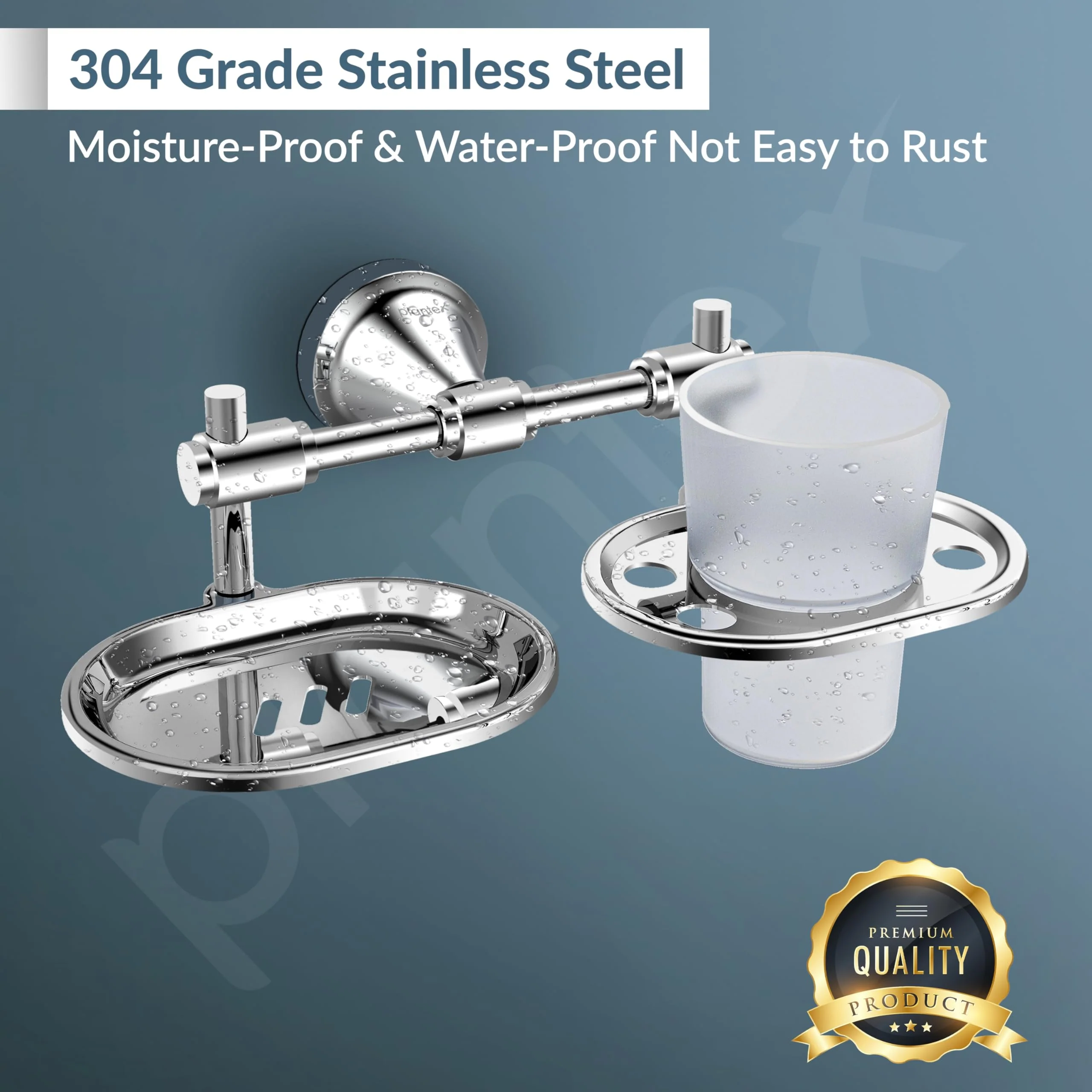 Plantex 304 Grade Stainless Steel Soap Dish with Tumbler Holder/2in1 Soap Dish with Toothbrush Holder/Soap Stand/Case/Bathroom Accessories - Pack of 1 (Niko, Chrome) - Image 7