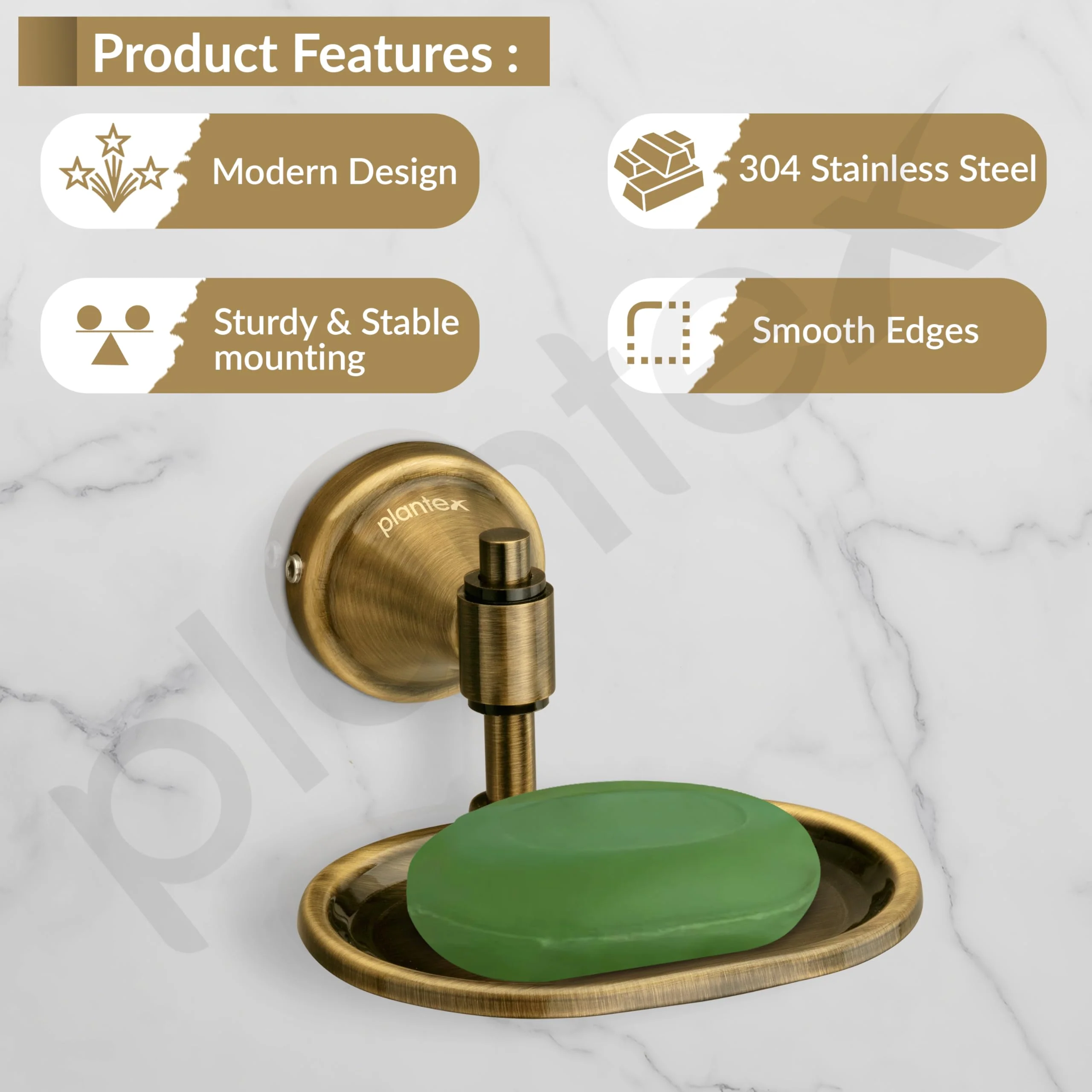 Plantex 304 Grade Stainless Steel Soap Holder Stand for Bathroom and Wash Basin Bathroom Accessories - Niko (Antique) - Image 2
